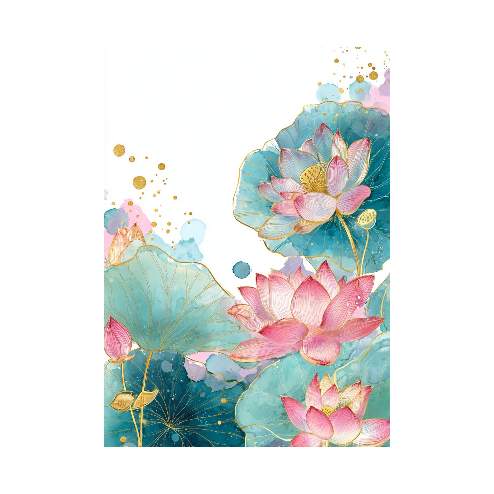Teruea Pink Romantic Blossom Paintings Plant Pictures Canvas Prints Luxury Gilded Watercolour Blush Bloom Botanical Print For Kitchen Home Decor(Pink)-60X90cm1 Unframed