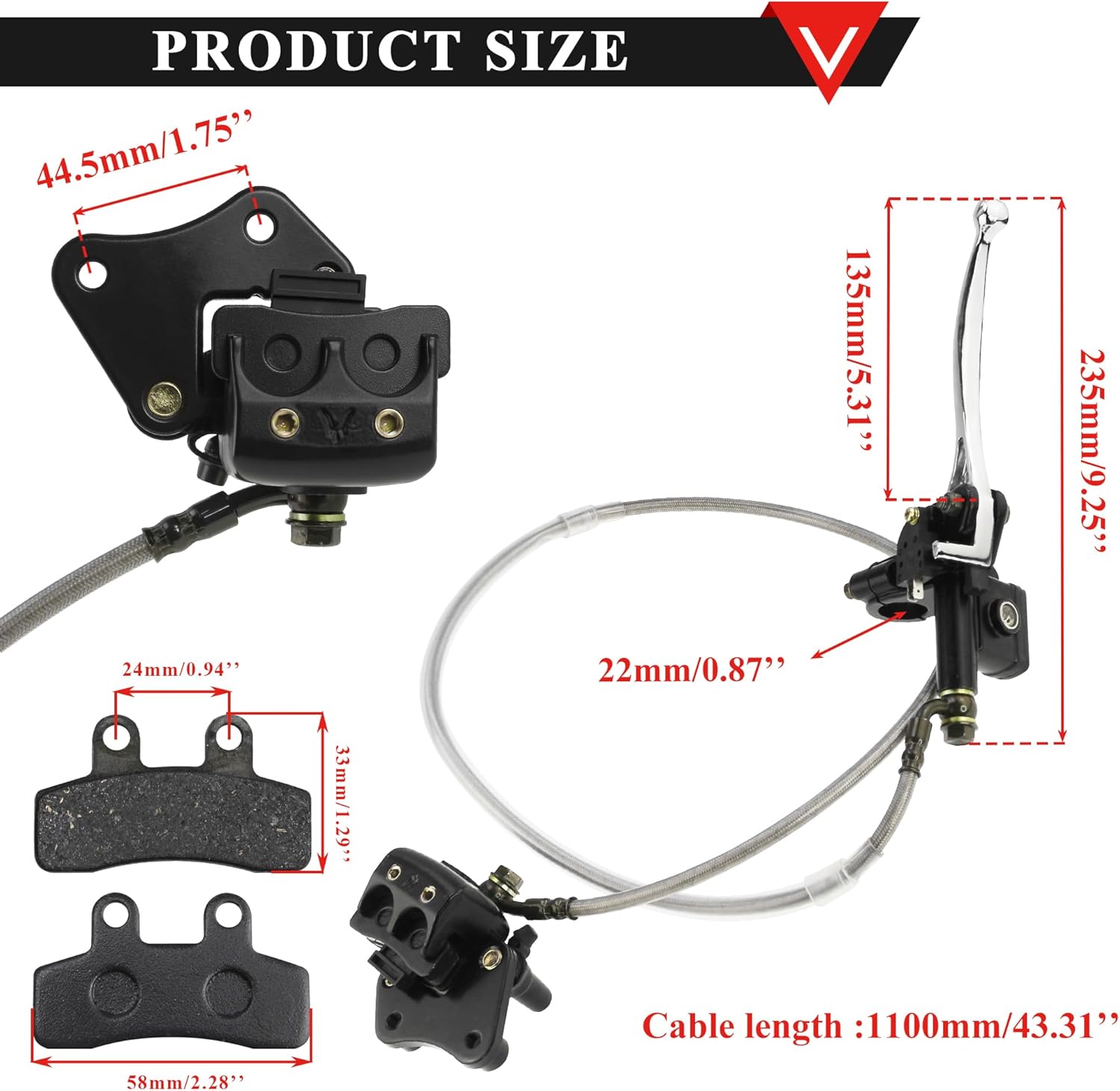 PRO BAT Hydraulic Front Brake Caliper Cylinder Master System with Brake Pad for 50cc 70cc 90cc 110cc 125cc SSR Apollo Chinese Pit Trail Pro Dirt Bike, Black