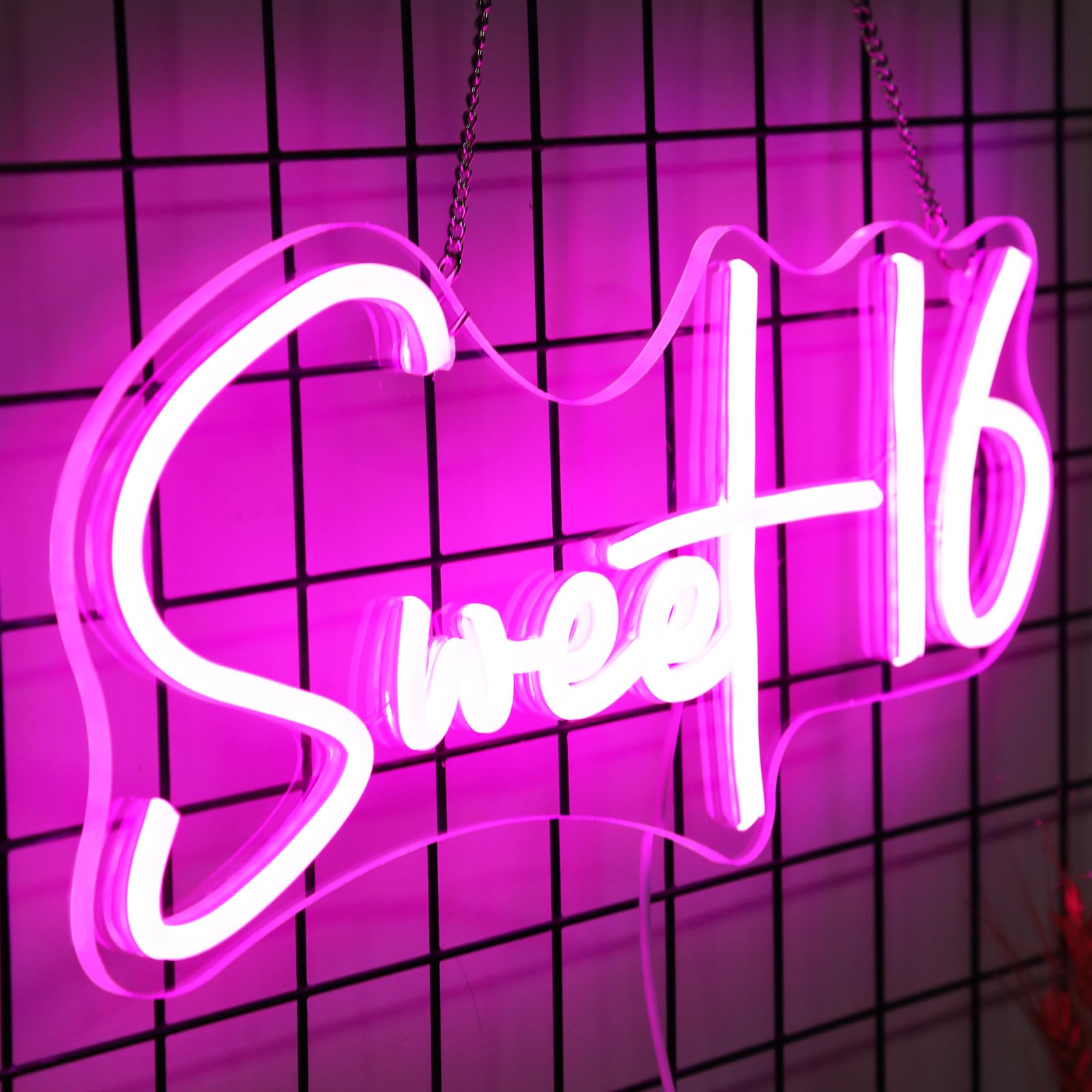 Photo 1 of 22 Inch Sweet 16 Neon Sign, Pink Large Size LED Light Up 16th Birthday Decorative Sign, USB Powered Dimmable Neon Light, Sweet Sixteen Party Home Bedroom Wall Decor Art, Gift for Teen Girls Birthday