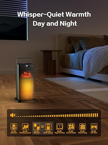 Miniatura 7 de Calentador de espacio portátil ETL y UL 2025 con efecto de llama de chimenea, 1500 W, oscilante, eléctrico, PTC de cerámica, modo ecológico,