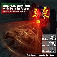 Vista 2 de Alarma de Sensor de Movimiento Solar para Exteriores - Alarma de 129dB, Grabación, Sirena, Ladrido de Perro y Detonación. Con Control Remoto, Sensor