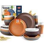 Teivio 32-Piece Kitchen Plastic Wheat Straw Dinnerware Set, Service for 8, Unbreakable Dinner Plate/Dessert Plate/Cereal Bowl/Cup,Outdoor Camping Dishes for Life/Vintage,Farmhouse,Rustic Multicolor