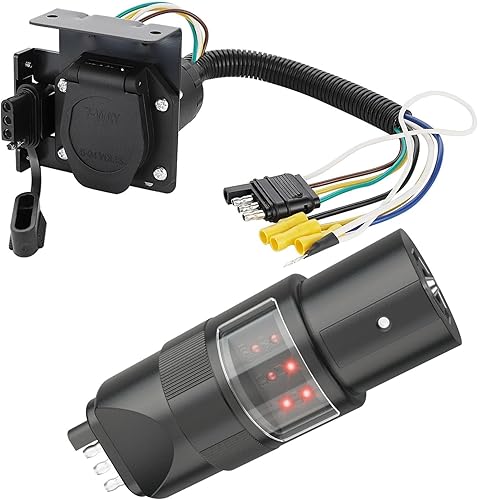 MECMO Probador de circuito de luz de remolque de 4 pines y hoja de 7 vías giratorio de 360 y múltiples remolques de 4 vías plano a 7 vías RV Blade y