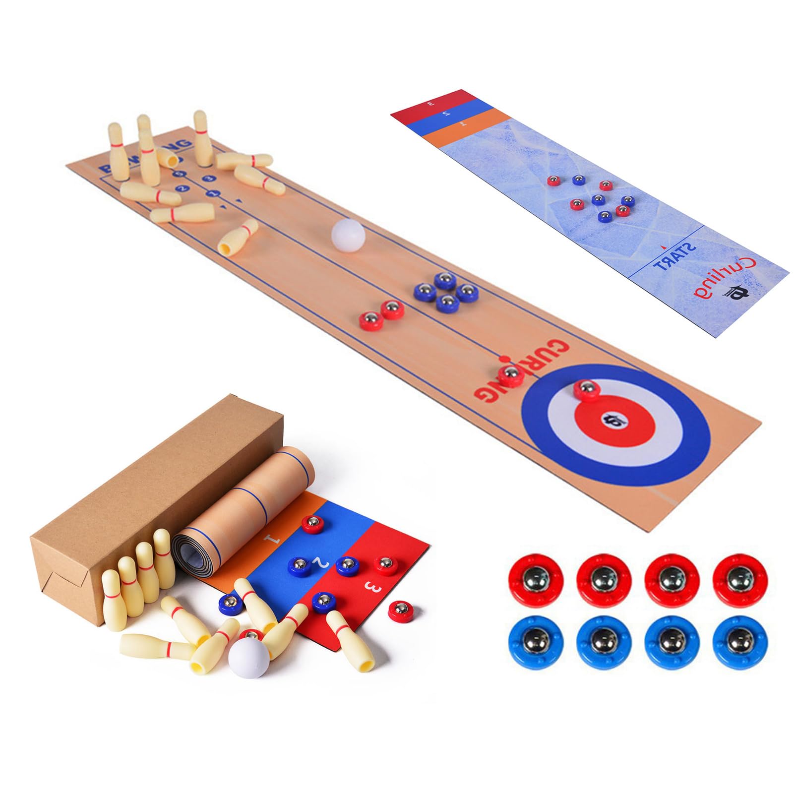 Tablero De Juego De Mesa 3 En 1 Para Fiesta Familiar, Tablero De Juego De Mesa Multifunción, Curling Bowling & Shuffleboard Juego Juego Interactivo Familiar De Interior