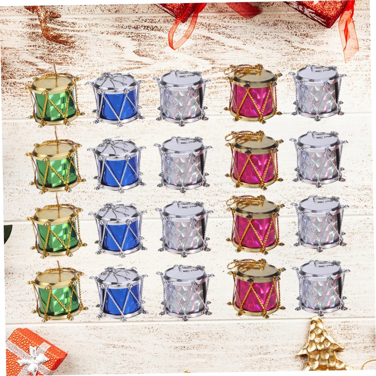 Blue Christmas Tree Ornaments Mini Drum Decorative Pendants 48pcs Hanging Decor for Festive Season