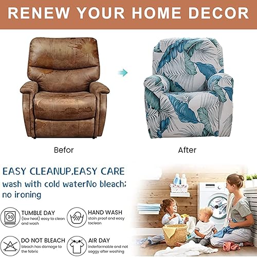 Vista 81 de Eco-Ancheng Fundas reclinables de 4 piezas, fundas para sillas reclinables, fundas elásticas para sofá reclinable, fundas ajustables antideslizantes