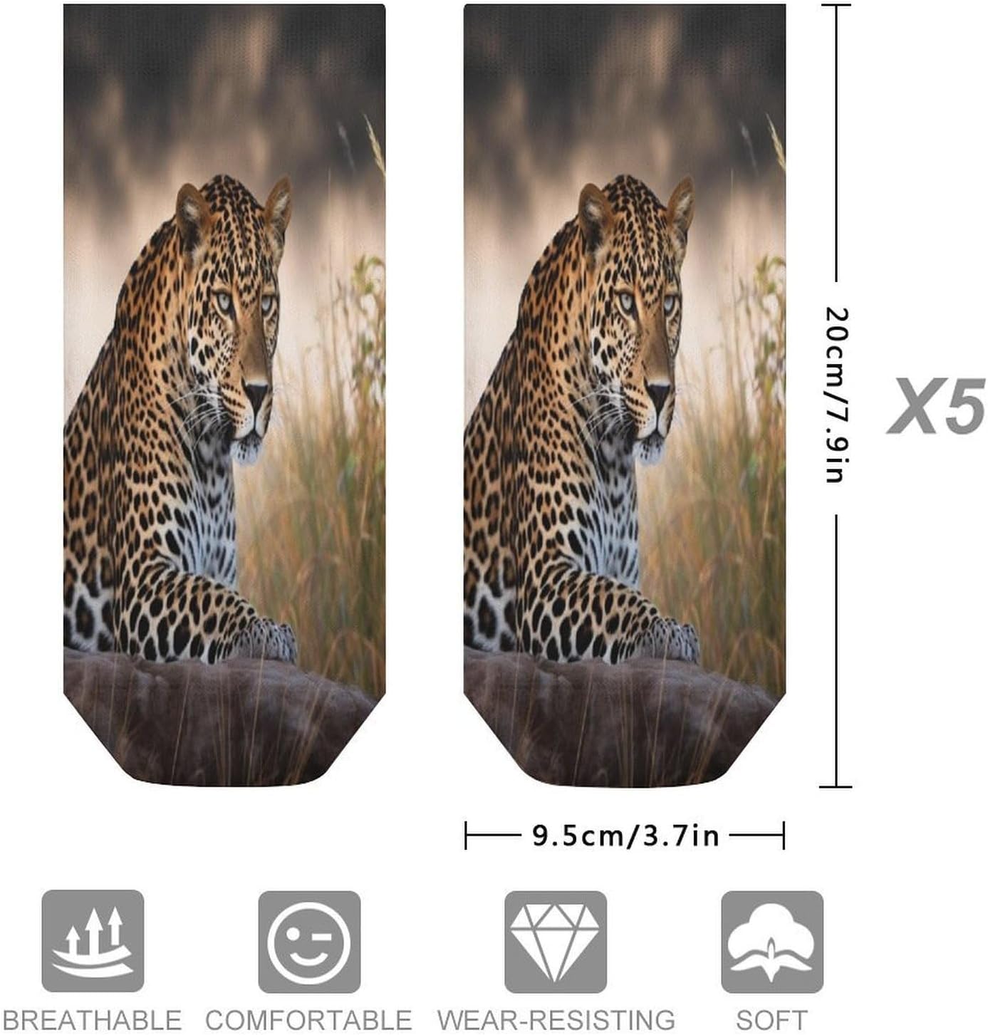 Socks for Men Women 5 Pairs Short Ankle Socks | African Animal Leopard Low Cut Casual Crew Sock Cute Breathable Athletic Socks Non Slip No Show Sock