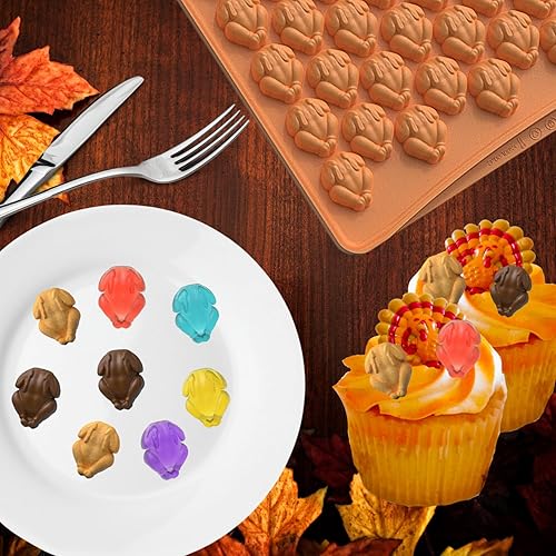 Miniatura 5 de Crethinkaty Moldes para el día de Acción de Gracias, molde de silicona para pavo, moldes de chocolate con forma de pavo 3D de 100 cavidades, mini