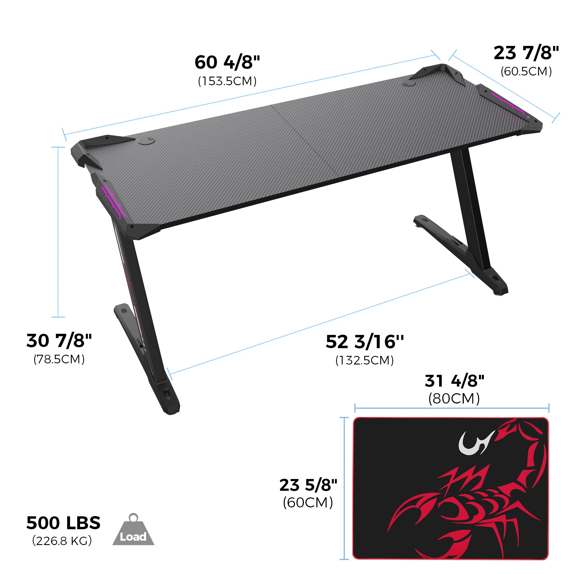 EUREKA ERGONOMIC Z60 Gaming Desk 60 inch Computer Desk Z Shaped Large