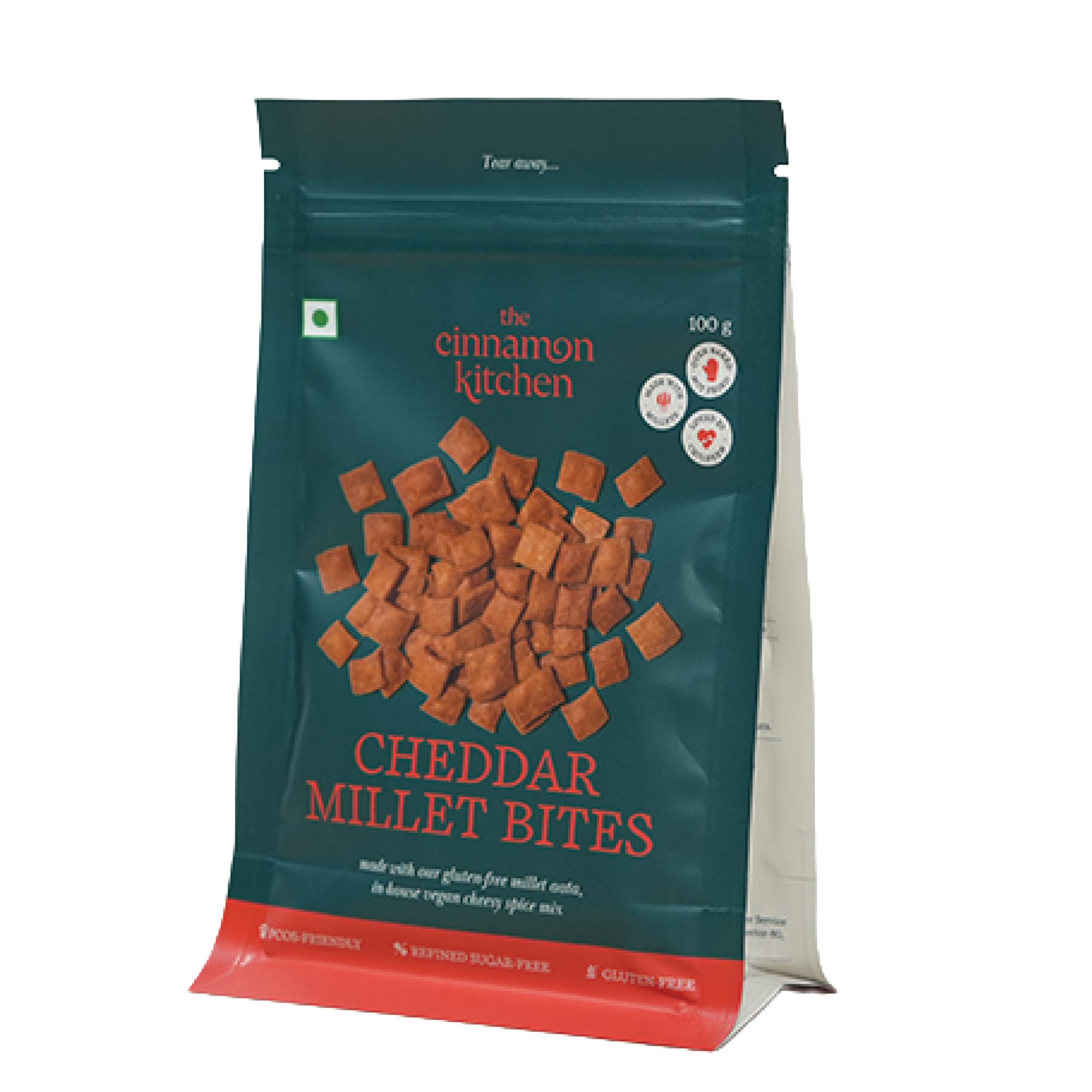 Cheddar Millet Bites (100 g) | As Seen On Shark Tank | 100% Natural & Healthy | Refined Sugar Free | Plant Based | Gluten Free | Organic | PCOS Friendly | Baked and Not Fried