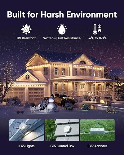 Miniatura 8 de eufy Luces permanentes para exteriores E22, 100 pies con 60 luces LED triples, RGBWW inteligentes para Navidad, uso diario y vacaciones, hasta IP67