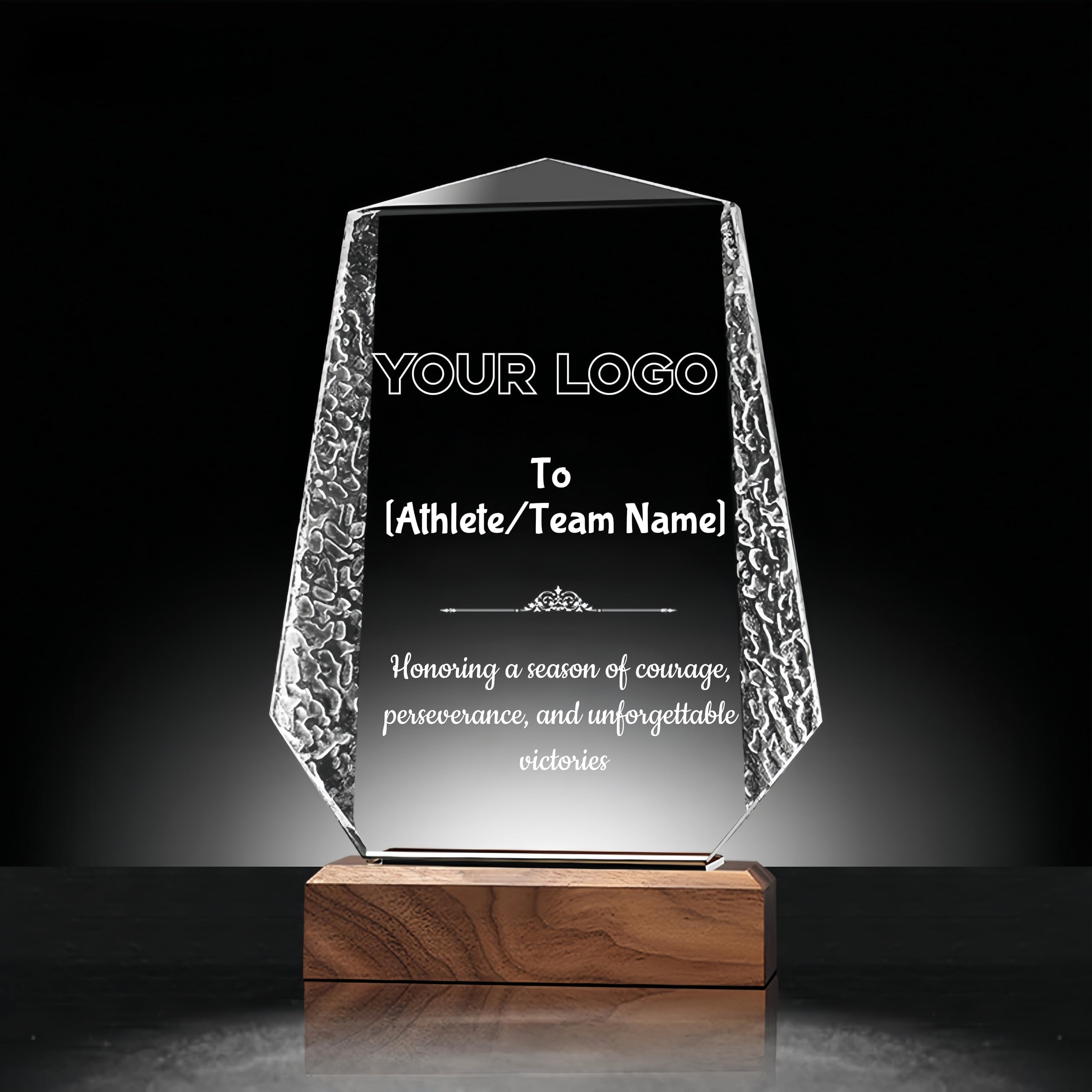 ZUHK Custom Crystal Trophy with Solid Wood Base - Personalized (Engraving/Logo/Photo/Custom Plaque), Customizable | For Employee Recognition, Coworker/Boss Retirement, Anniversary, Sports