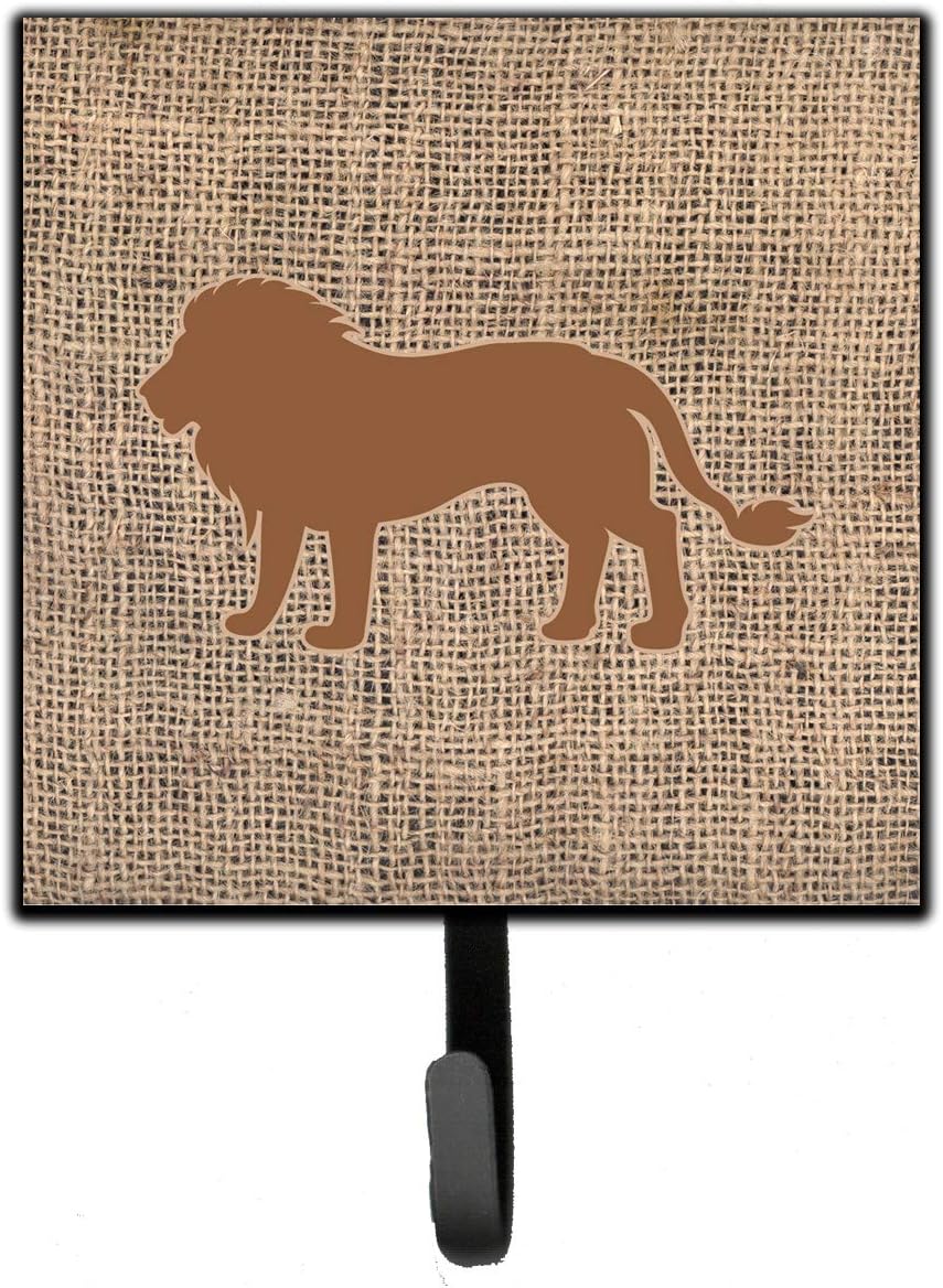 Caroline's Treasures BB1009-BL-BN-SH4 Lion Burlap and Brown Leash or Key Holder, Wall Hooks, Key Hooks Holder, Coat Rack Wall Mount, Coat Hooks, Hooks for Hanging Keys, Towels, Aprons, Leashes,