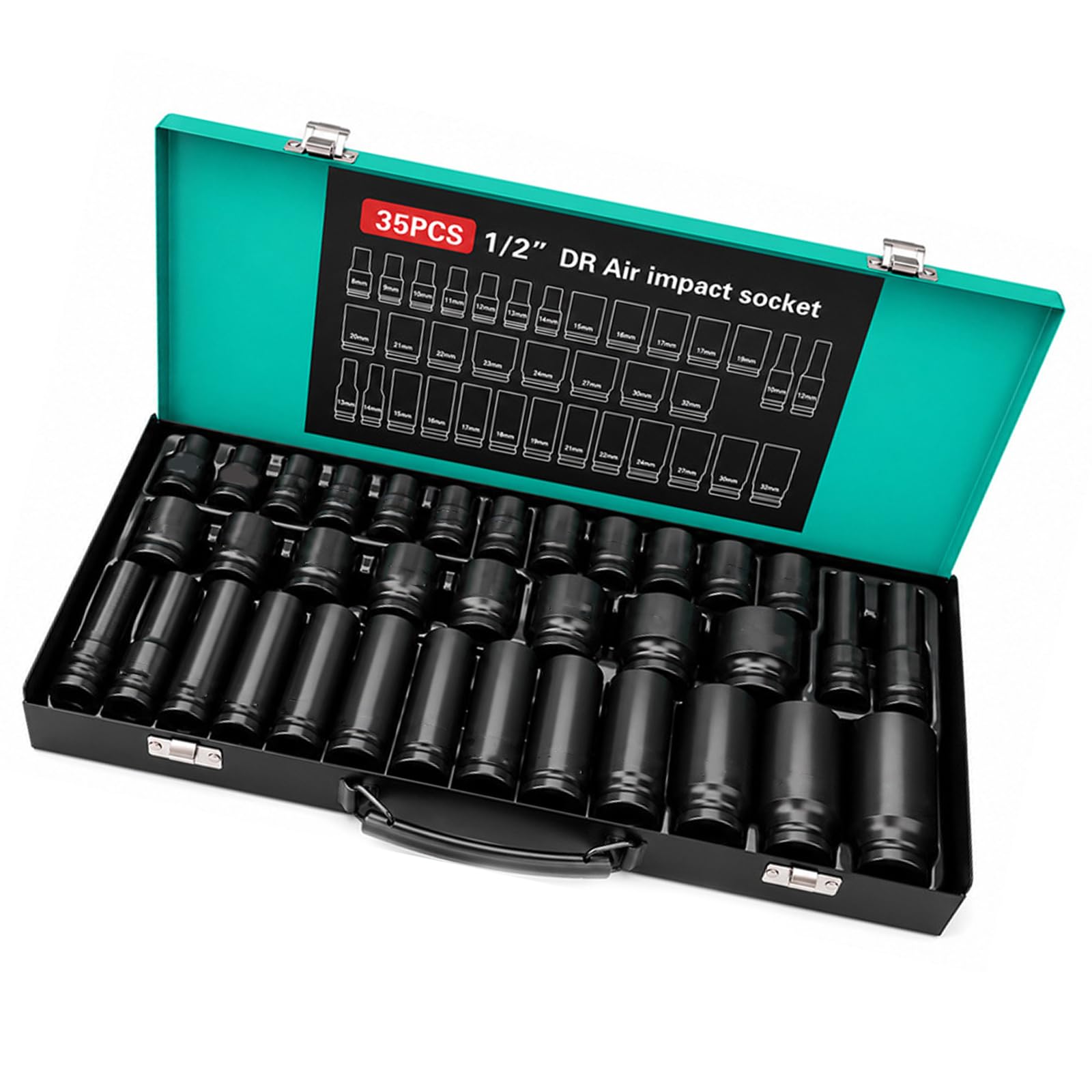 CUNZJIA 15/24/27/35Pcs 1/2Inch Drive Impacting Socket Set Pneumatic Wrench Socket Professional Automotive