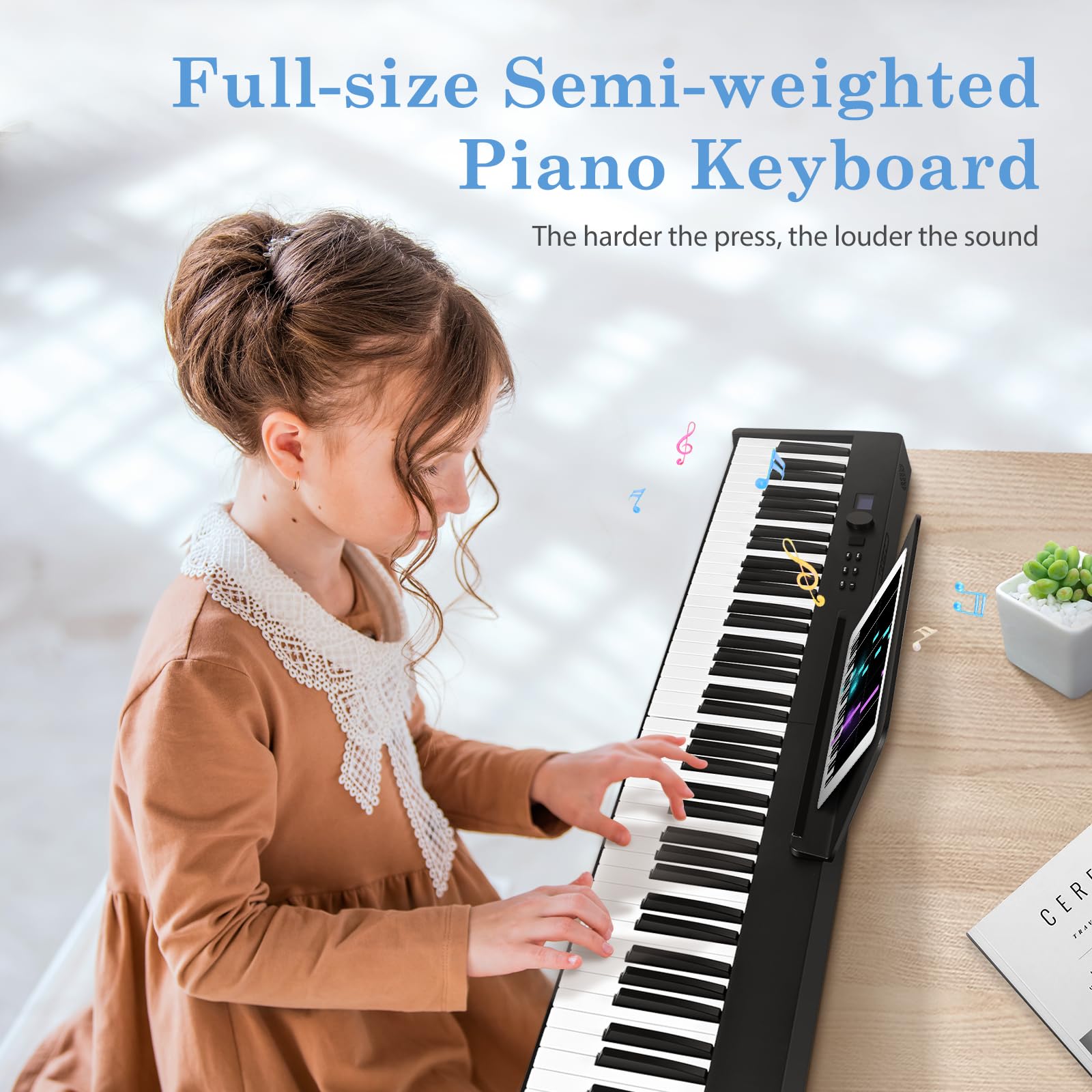 Pianoforte Digitale 88 Tasti semi-pesati, Pieghevole Digital Piano con Bluetooth e interfaccia MIDI, Semipesata Piano Elettroniche Fullsize per Principianti