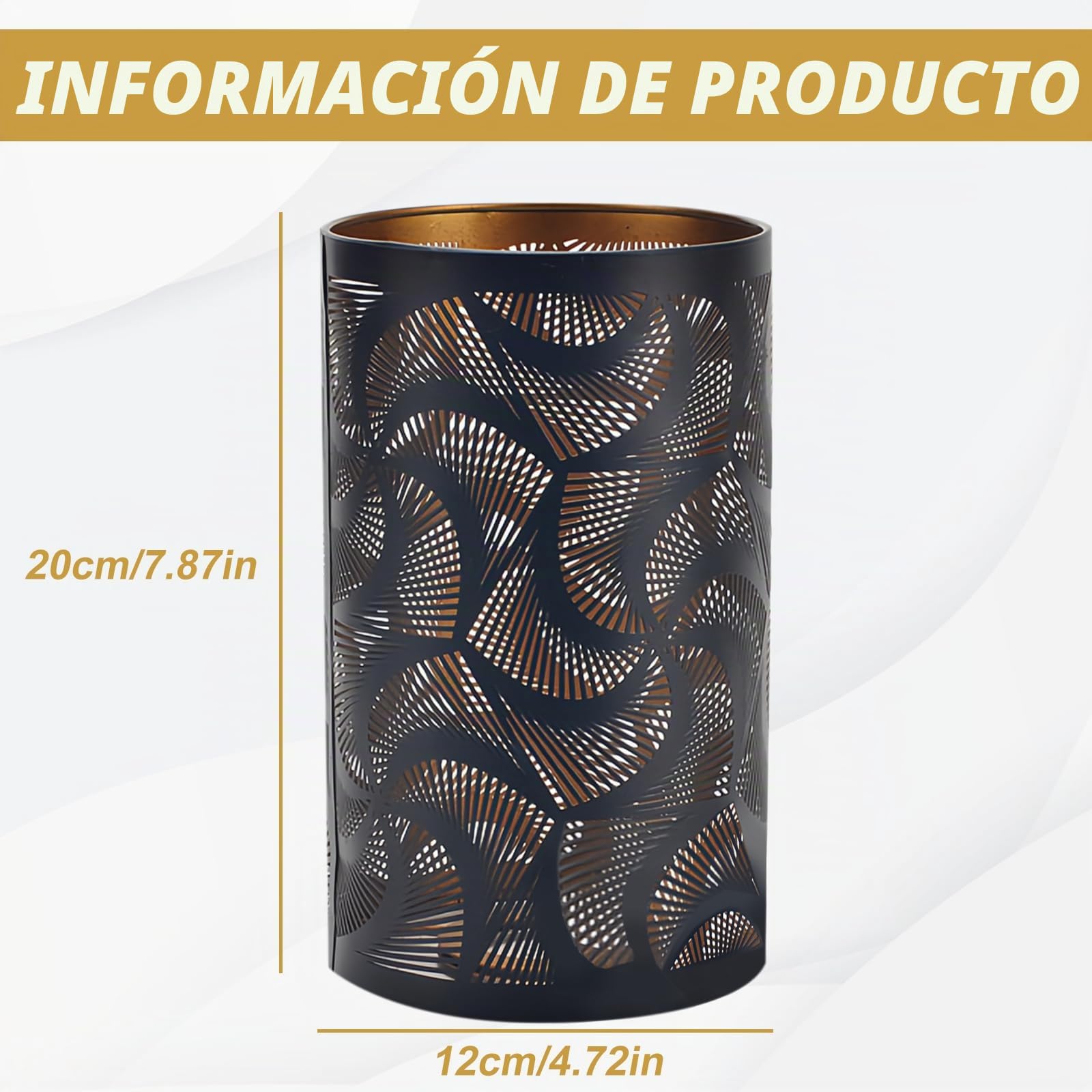 Pantalla de lámpara de metal E27, color negro, 12 x 12 x 20 cm, cilíndrica, tallada, grabada con láser, montaje con tornillo, para lámparas de mesa