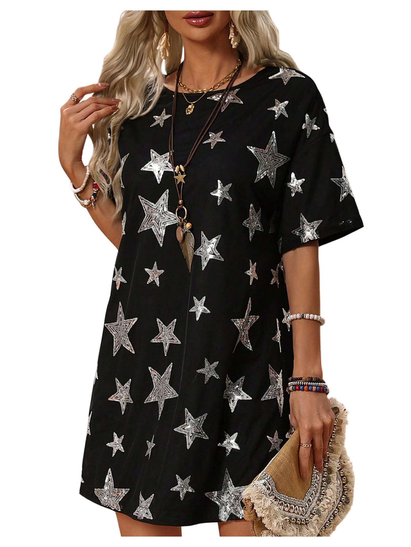 Photo 1 of OYOANGLE Women Sequin Star Dress