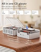 Vista 4 de CD Player with Bluetooth Transmitter, Nostalgic Retro Wood Music Player, Built-in Speakers-Bass Boost, FM Radio for Home/Wired&Remote Control-White