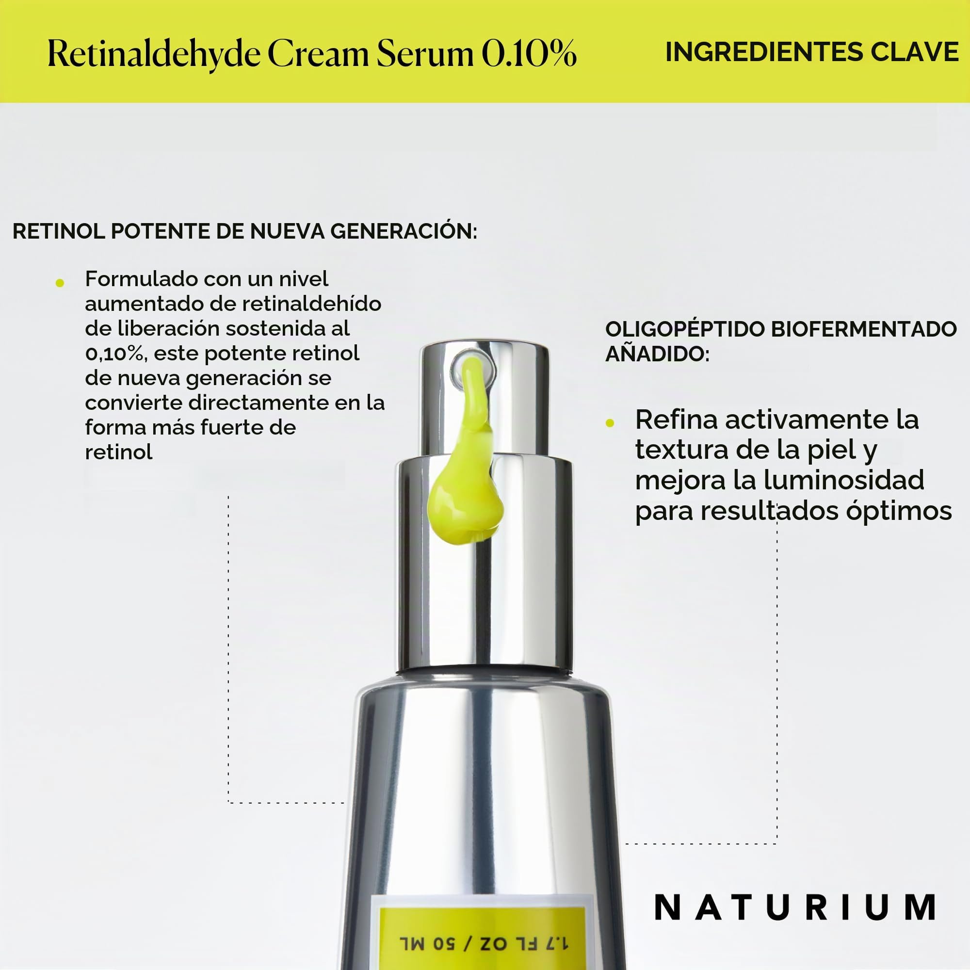 Naturium Suero crema de retinaldehído al 0,10 %, cuidado avanzado de la piel, suavizante antienvejecimiento, 50 ml