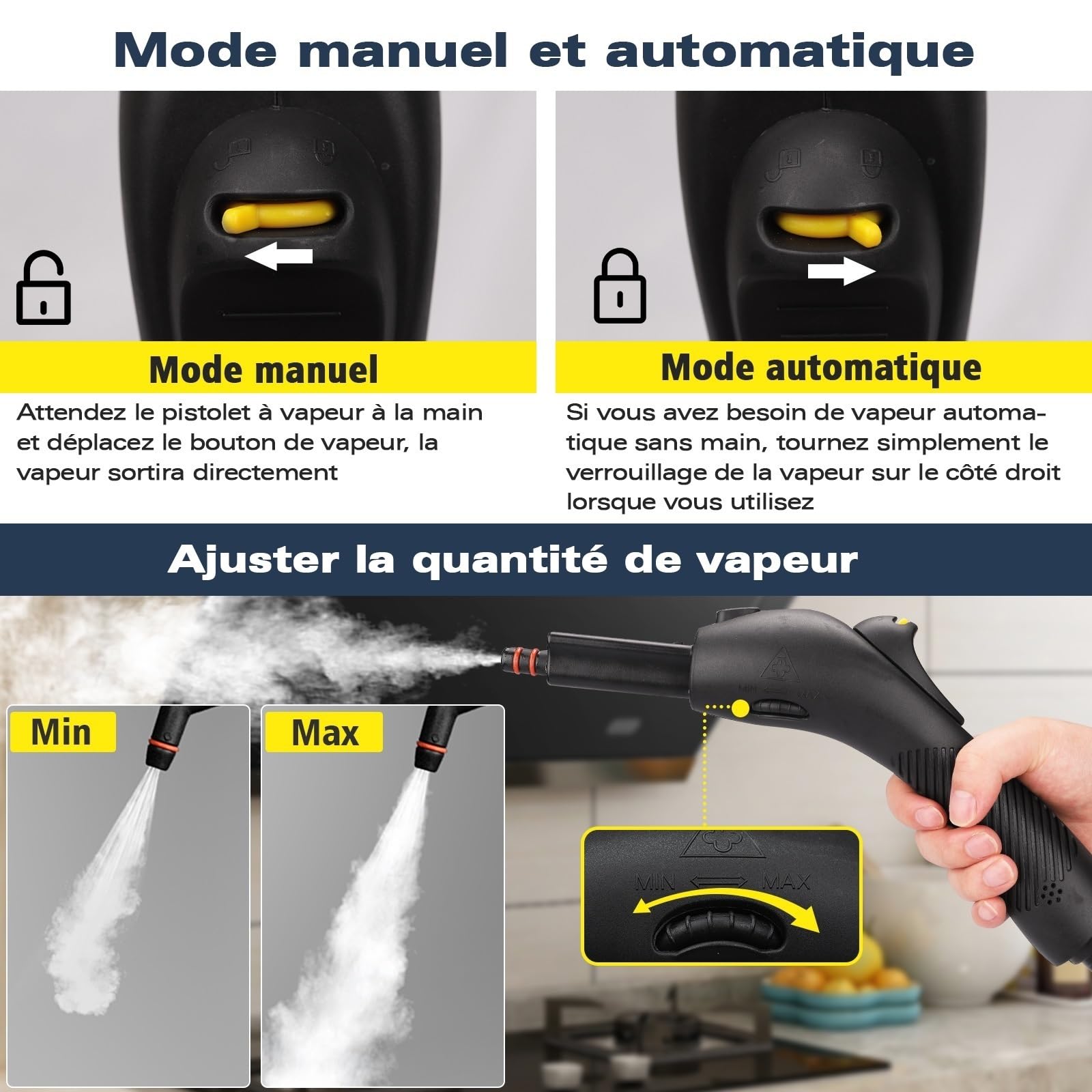 Waitbird Nettoyeur vapeur multifonction pour tous les accessoires 21 pièces, nettoyeur vapeur à main et bandoulière, pour meubles, canapés, carrelages, sols, fenêtres, voitures, tissus d'ameublement