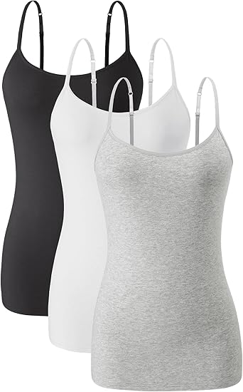Knuffnee Womens Cotton Camisole with Shelf Bra Spaghetti Strap Tank Tops Adjustable Undershirt 3 Pack