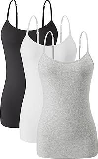 Women Cotton Camisole Shelf Bra Cami Tank Tops Adjustable Spaghetti Strap Tank Top 3-Pack