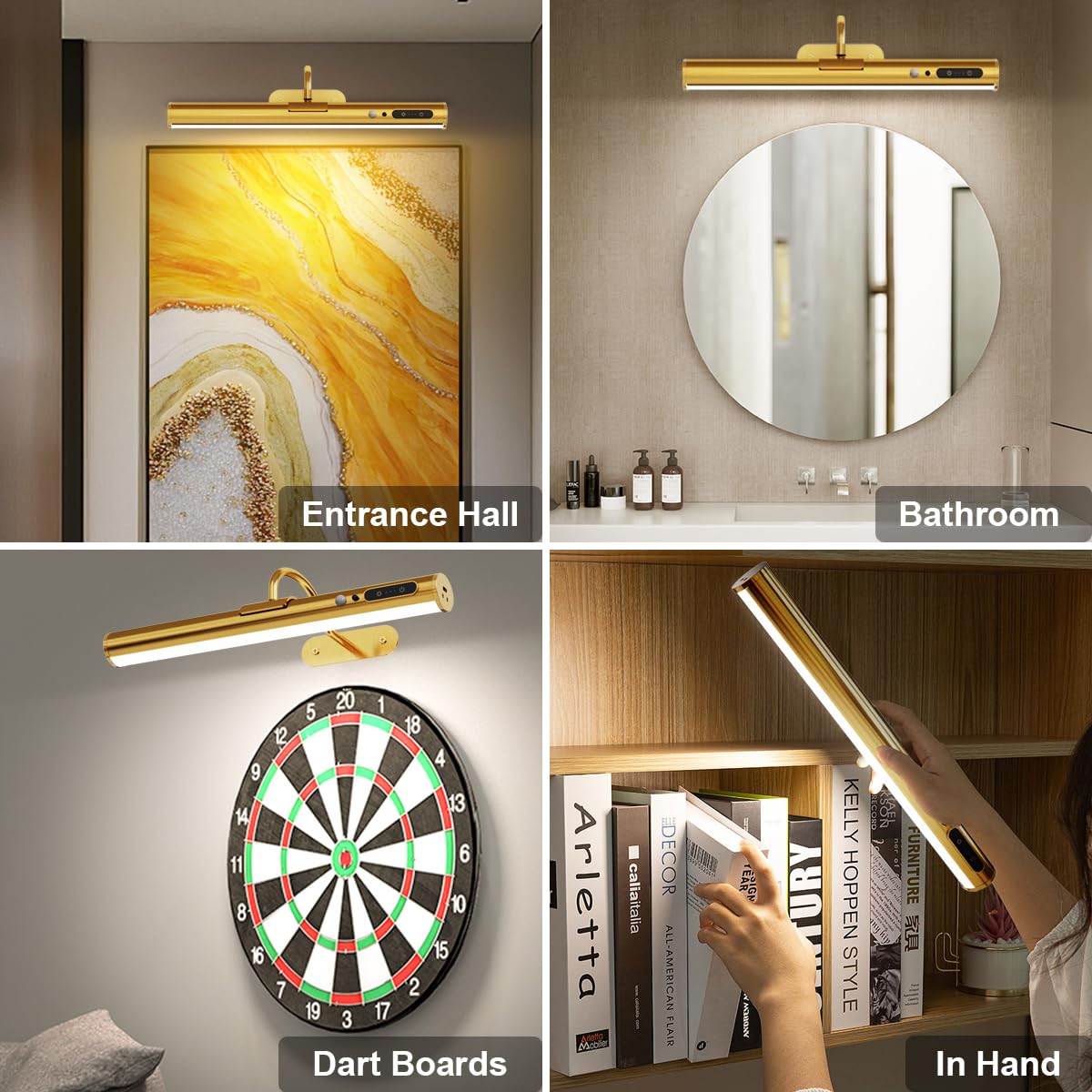 Applique Murale LED Sans Fil avec Détecteur Mouvement, Lampe Rechargeable USB pour Tableaux, Salle de Bain