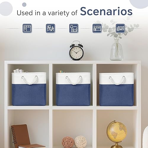 Miniatura 6 de Cestas de almacenamiento en forma de cubo, paquete de 6 unidades de 11 x 11 pulgadas con asas de algodón para armario, estantes, ropa, juguetes,