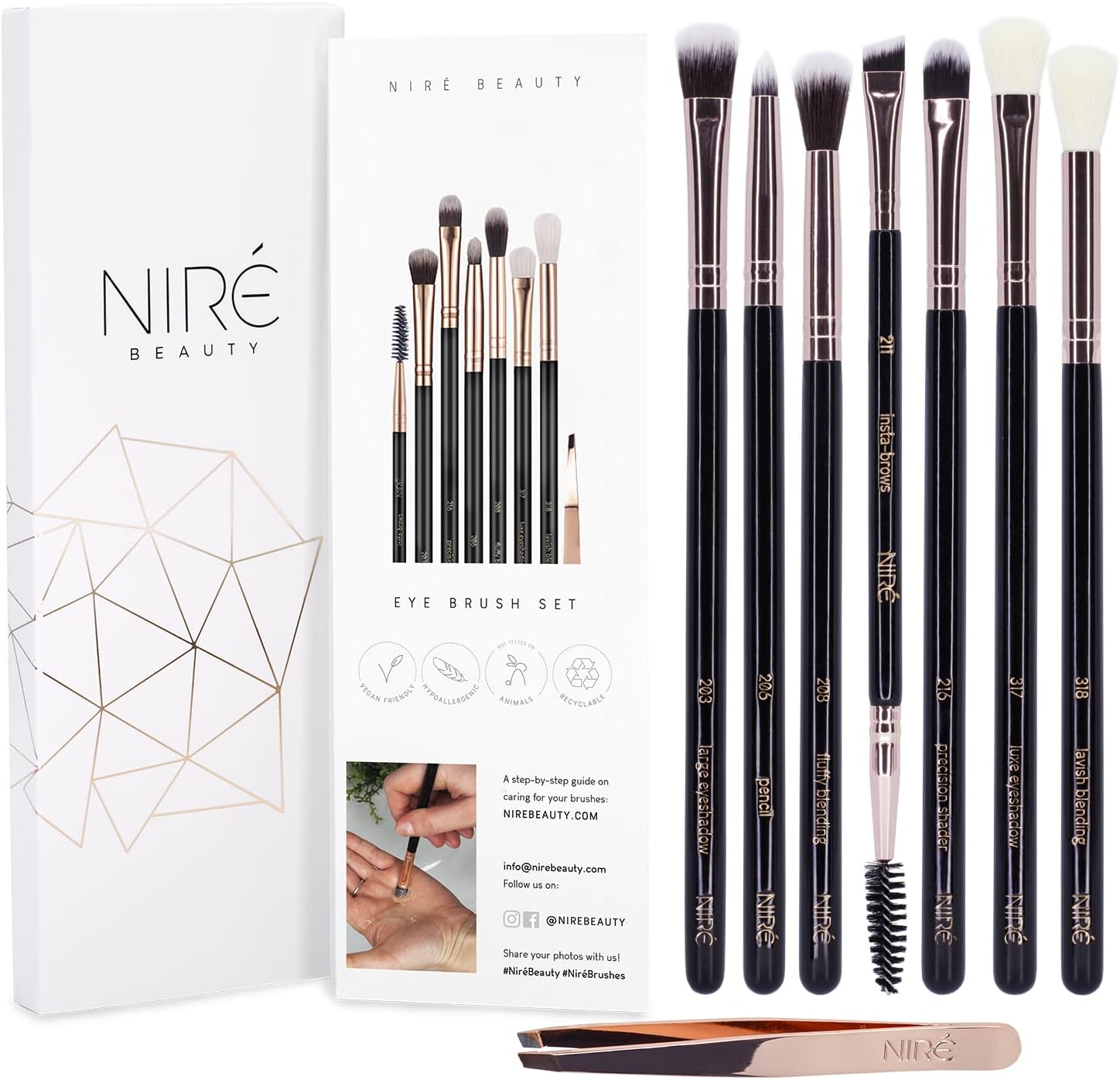 Niré Eye Makeup Brush Set: Most popular Eye and Eyebrow Makeup Brushes: The Essential Eyeshadow Brushes, Blending brush, Pencil Brush, Eyeliner and Spoolie/Slanted Brush