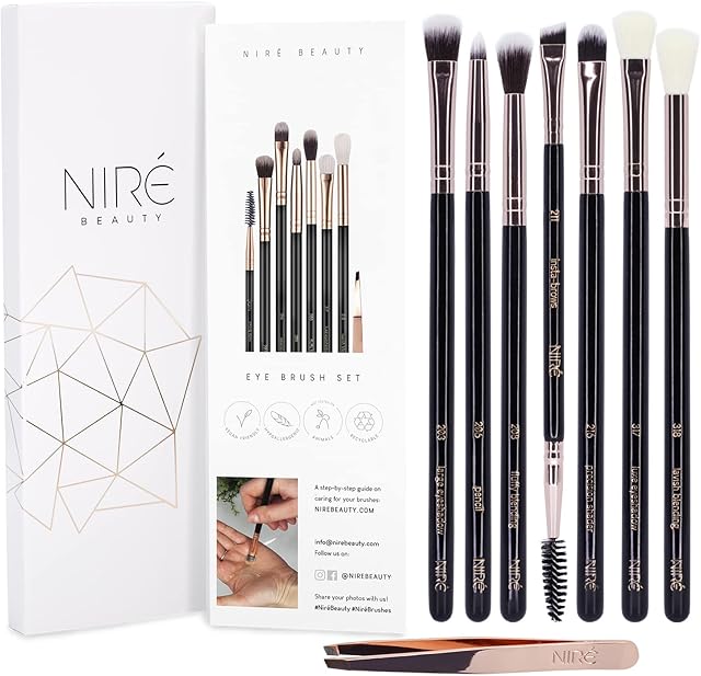 Niré Beauty Eye Brush Set - Award Winning Eye Makeup Brushes for Eyes and Brows Including Eye Shadow Brush Set, Eyebrow Brush and Tweezers