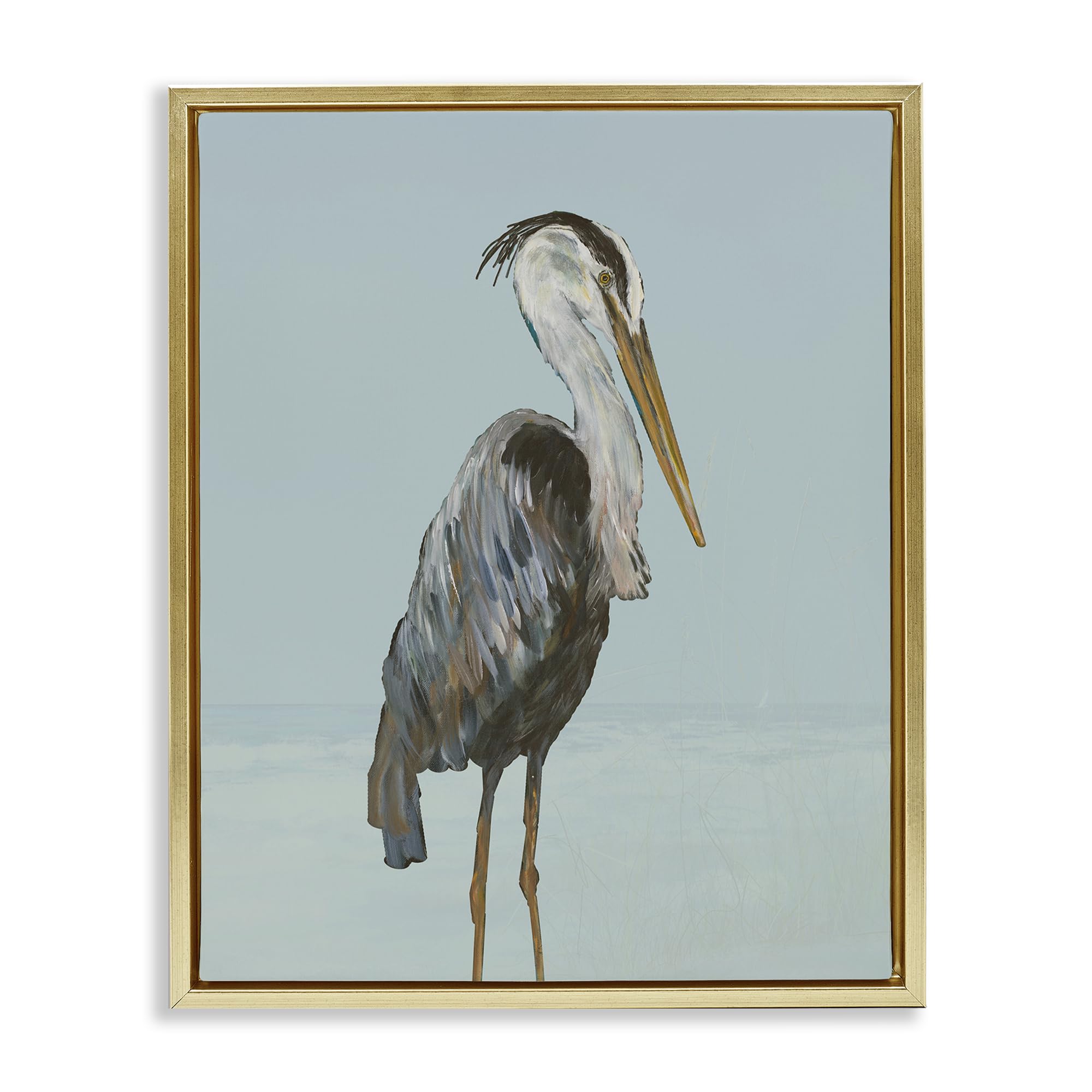 Stupell Industries 'Coastal Pelican Muted Blue', Floating Frame Canvas Art, Gold, 25 x 31 Inches, Easy to Hang and Sturdy, Made in USA, by Julie DeRice