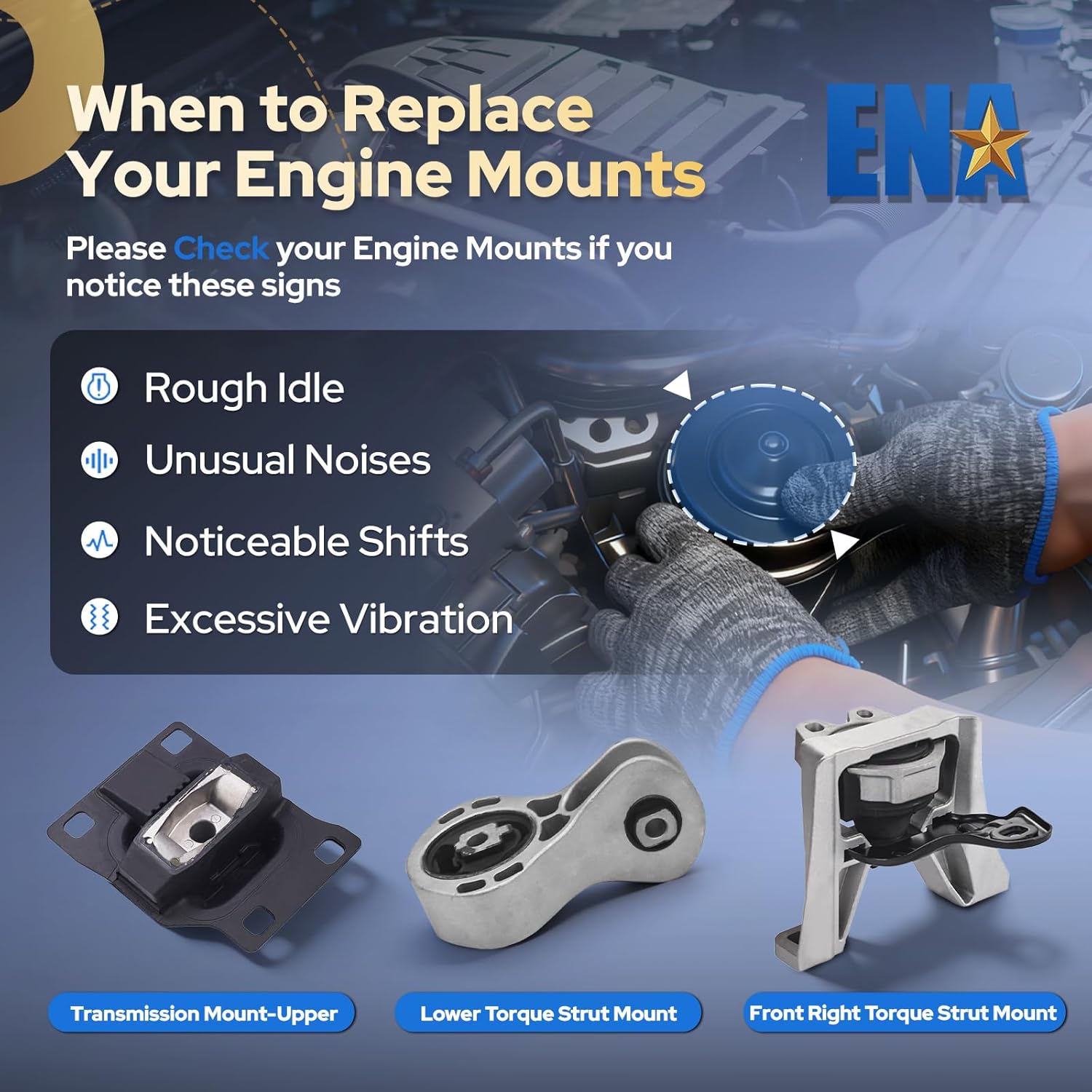 ENA Set of 3 Engine Motor & Transmission & Torque Strut Mount Compatible with Ford Focus 2008 2009 2010 2011 w/ Automatic Transmission Replacement for A5495 A5322 A2986 8S4Z6068A 5S4Z6038CB