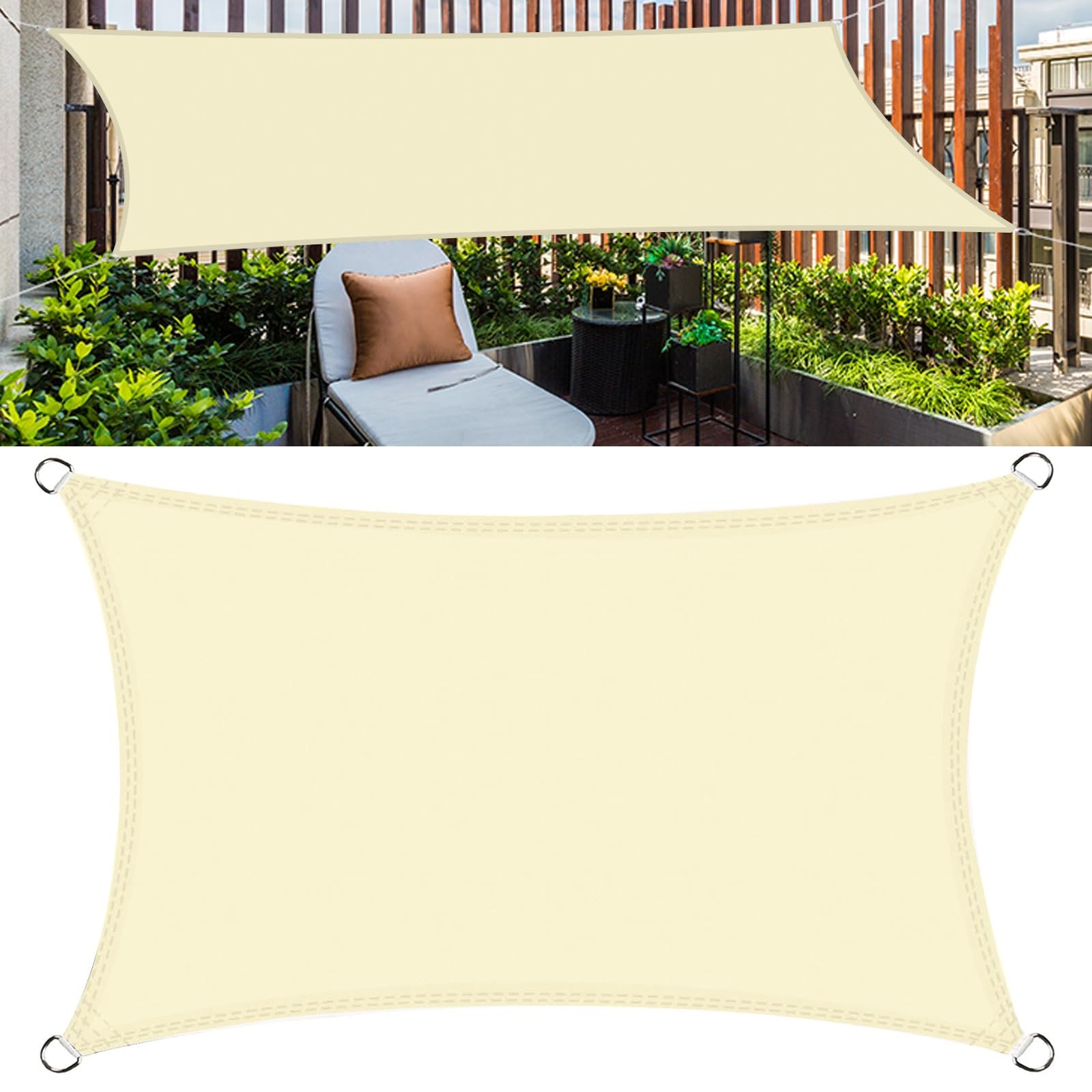 Voile d'ombrage rectangulaire 1x2.6 m crème imperméable pour terrasse et patio