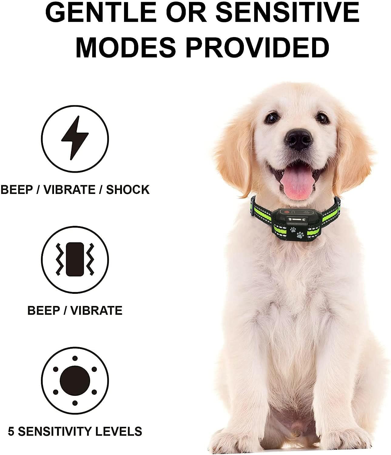 Dog Bark Collar- Rechargeable Collar- Humane, Optional No Shock Barking Collar- with Vibration & Beep- Bark Collar for Small, Medium & Large Dogs- Anti Barking Collar (Orange)