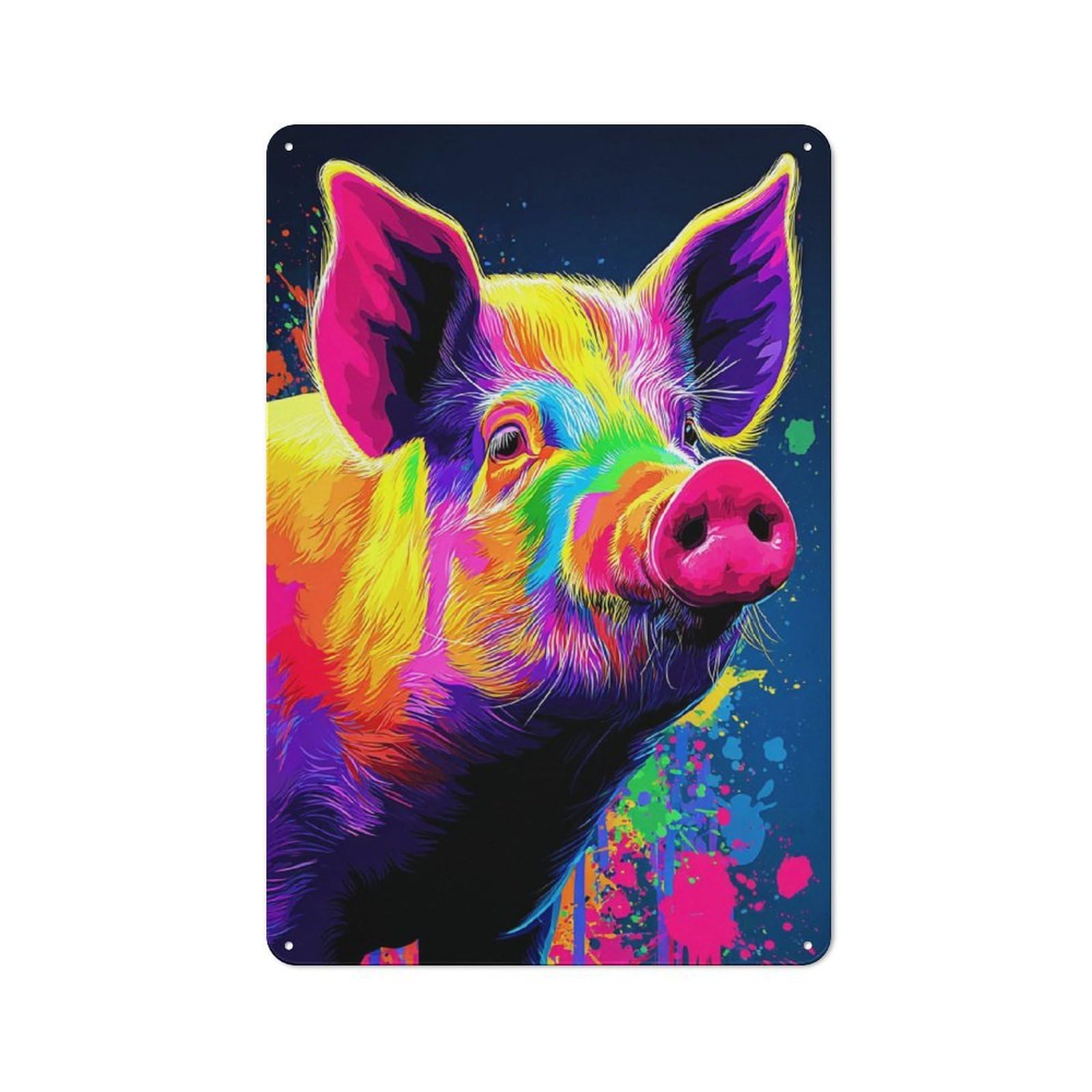 Junmoney Colorful Pig Portrait Artwork -2 Rustic Metal Wall Sign 30X20cm Featuring For Pub Or Café, For Vintage Wall Decor Fans, For Metal Sign Collectors