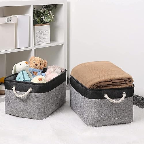 Miniatura 3 de TheWarmHome Cesta de organización y almacenamiento para organizar, 17 x 14 x 10 pulgadas, paquete de 3 contenedores plegables para estantes, cesta