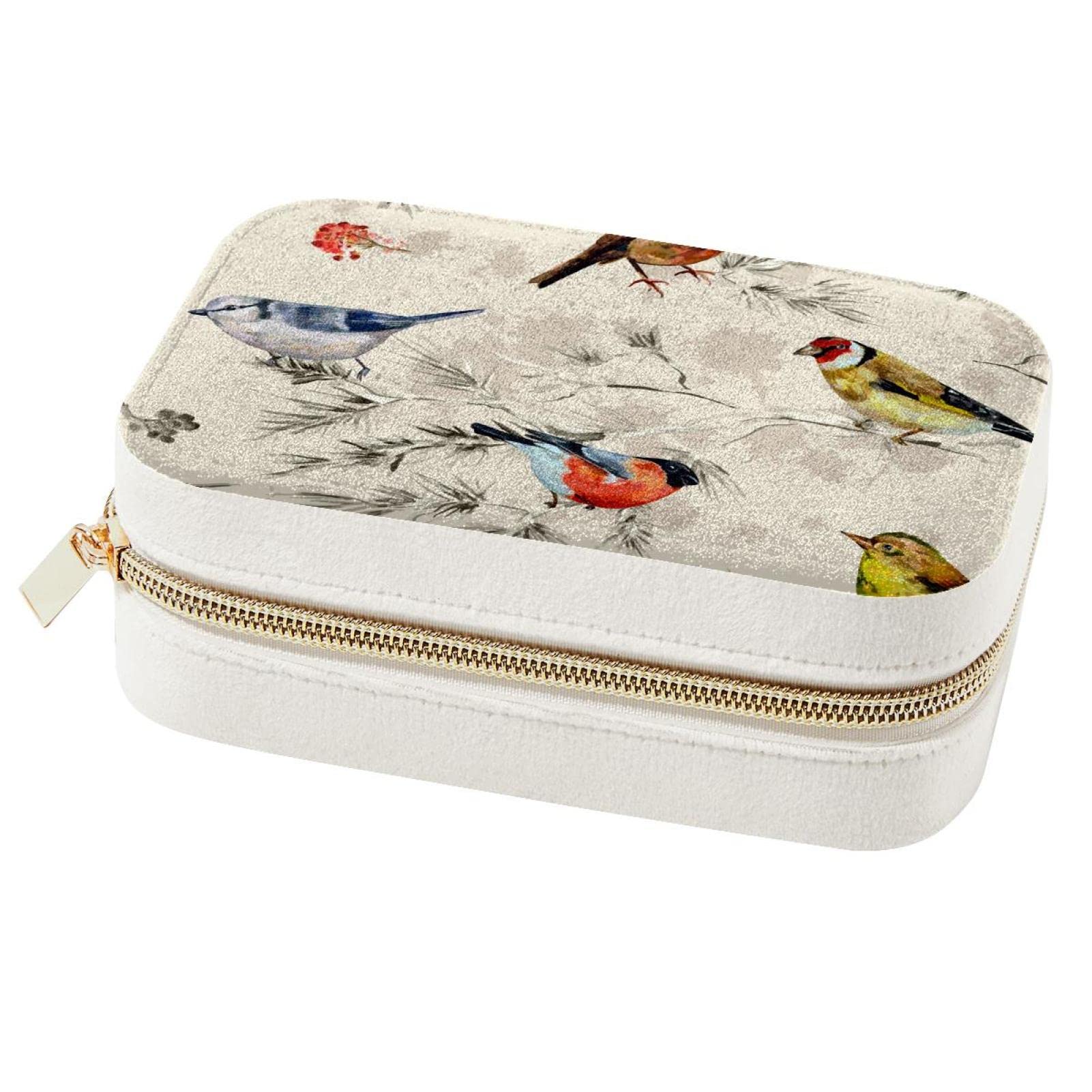 Boîte à bijoux de voyage portable motif oiseau pour bague et collier