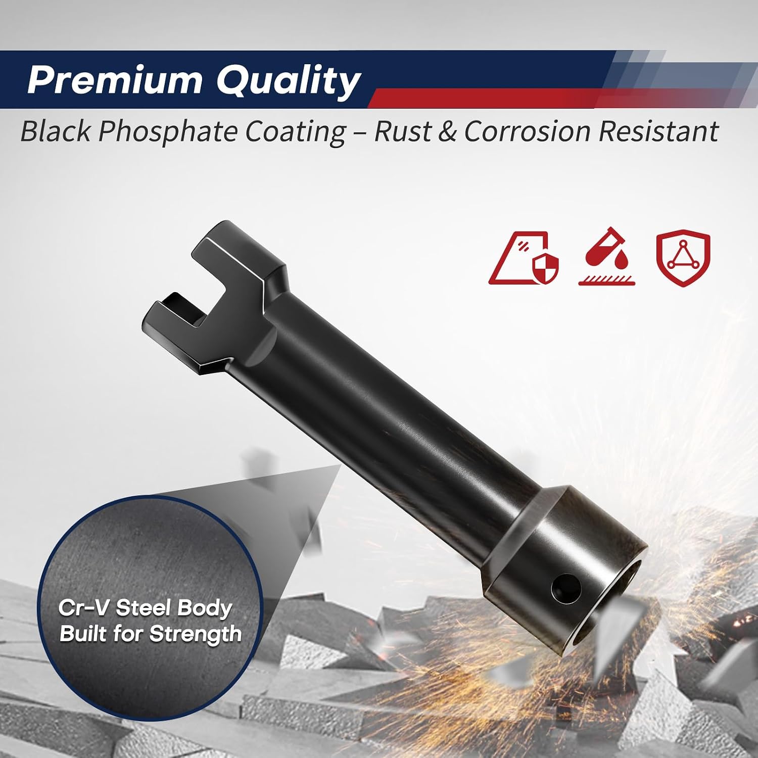 3/4" (19mm) Strut Channel Socket, 1/2" Drive Impact Socket for 1-5/8", 2-7/16" & 3-1/4" Deep Unistrut Channels, Heavy-Duty Cr-Mo Steel, 4-1/4" Length, Black Phosphate Finish