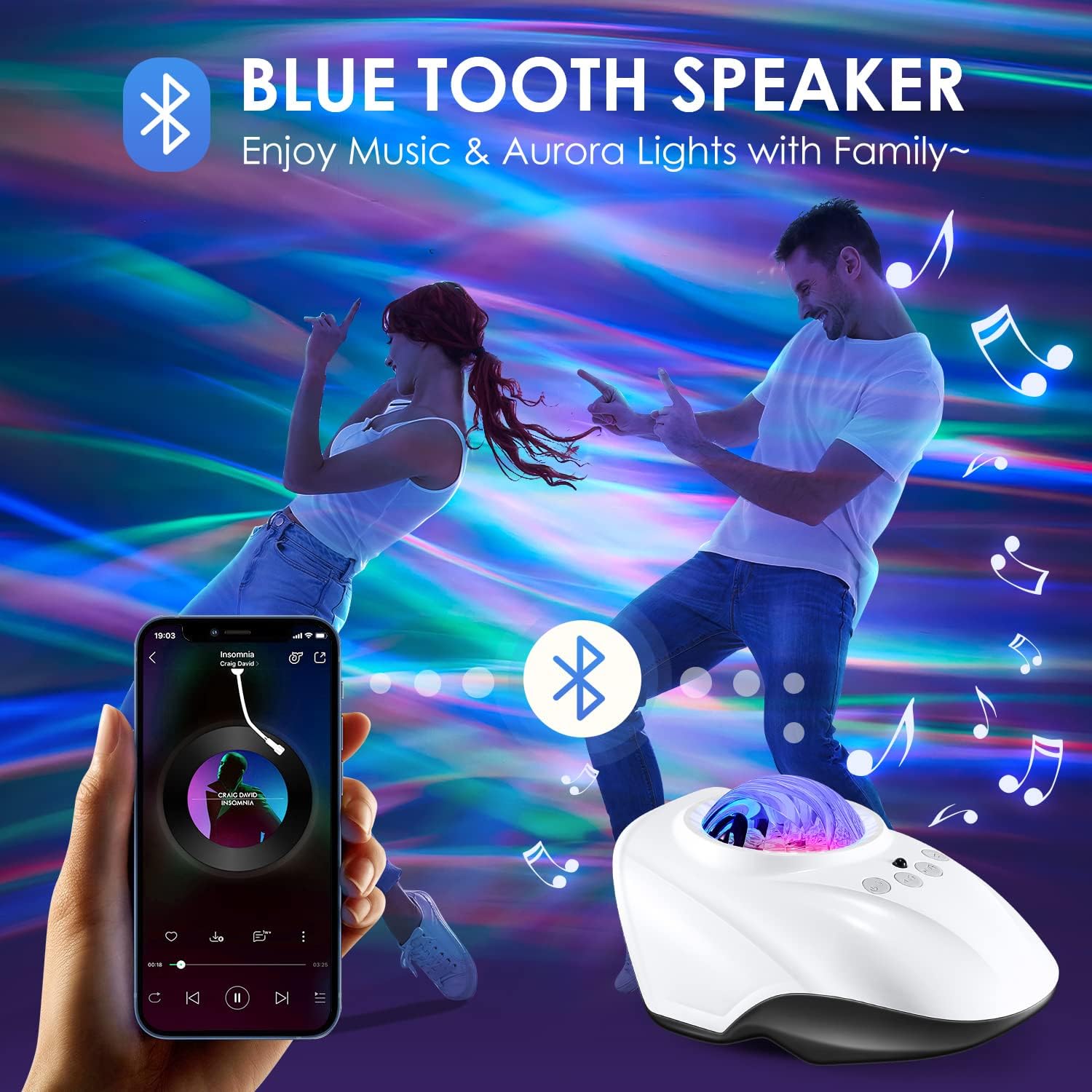 Aurora Projector Star Projector Galaxy light,White Noise+48 Light Modes Galaxy Light Projector for Bedroom,Bluetooth Speaker Star Lights for Bedroom,AUTO Timer Room Lights Sky Light Projector Skylight
