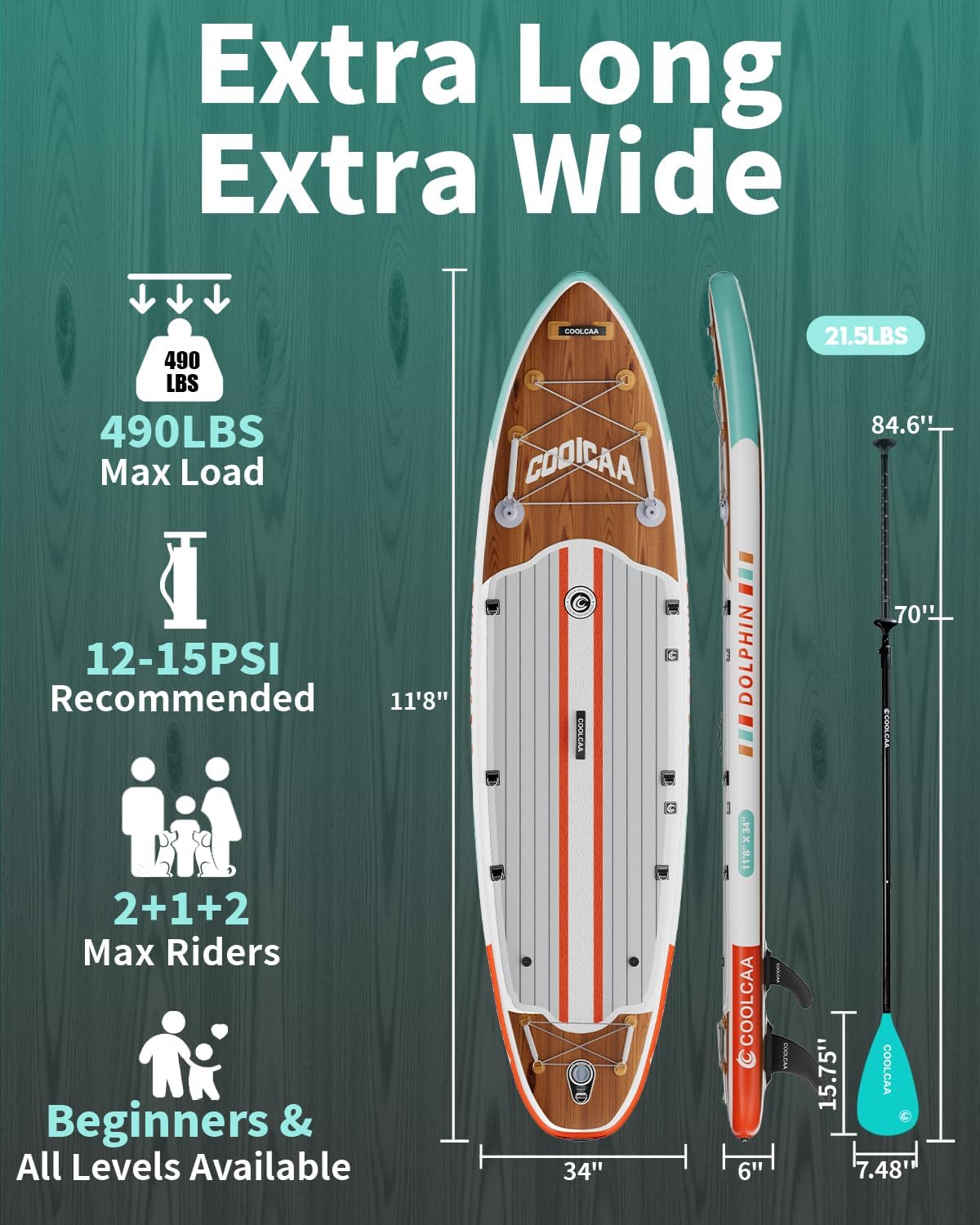 Dolphin Inflatable Paddle Board, Extra Wide & Stable SUP for Family and Beginners, Versatile for Water Activities, with Complete Accessories & Backpack