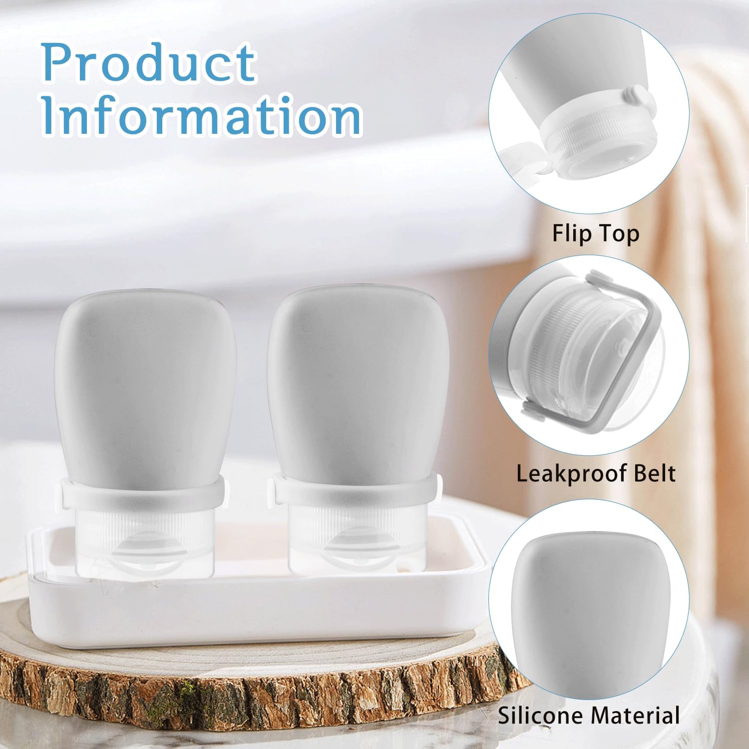 6 Pcs 30ml/1oz Silicone Travel Bottles Portable Leak Proof Squeeze Bottle Containers with Strap Flip Cap for Sauce Salad Dressing Toiletries Shampoo Body Wash Lotion Conditioner - Grey