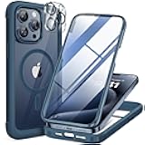 Magnetic for iPhone 15 Pro Max Case 6.7'' [Compatible with Magsafe] Full-Body Drop Proof Bumper Phone Case for iPhone 15 Pro Max with Built-in 9H Tempered Glass Screen Protector,Blue