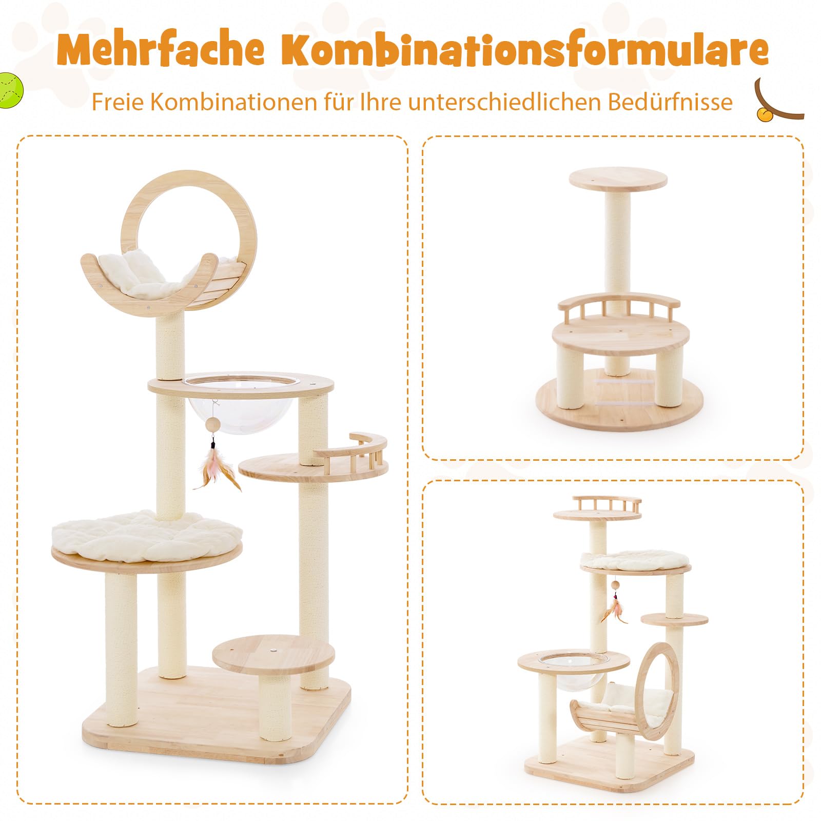 COSTWAY Krabpaal klein, 83 cm, kattenboom met kattenhol, sisal