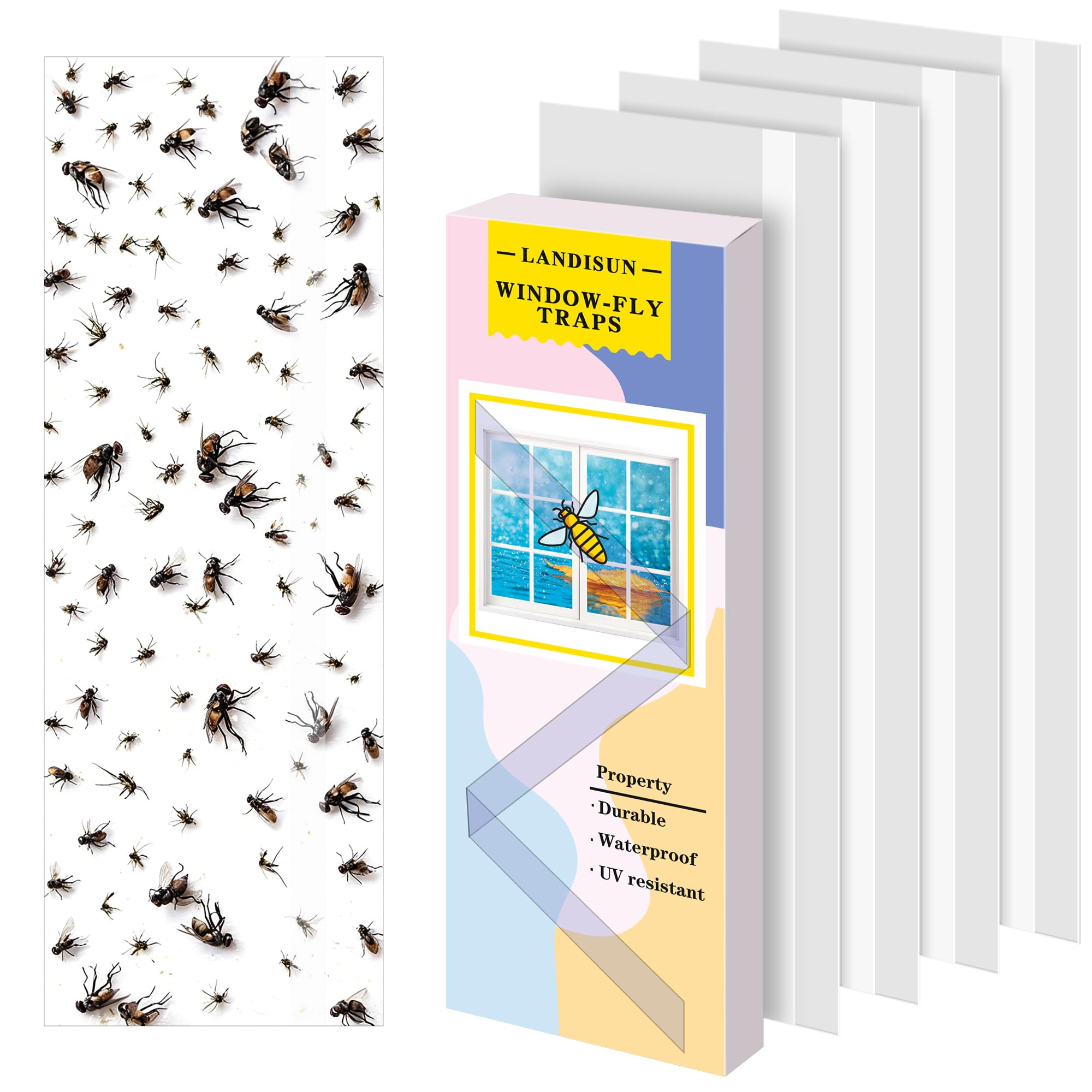 Landisun 30 Pcs Fruit Fly Traps for Indoor Window Fly Traps Sticky Paper Clear Strips-picture-22
