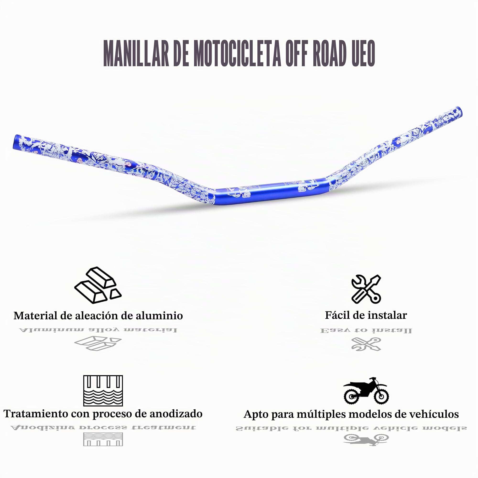 Manillar universal de 28 mm 1 1/8" para CRF KLX KX LTR TRX SX SXF EXC XCW, para motocross, pit, moto de cross, scooter, ATV, quad, Grizzly Hawk 250, bicicletas (azul)