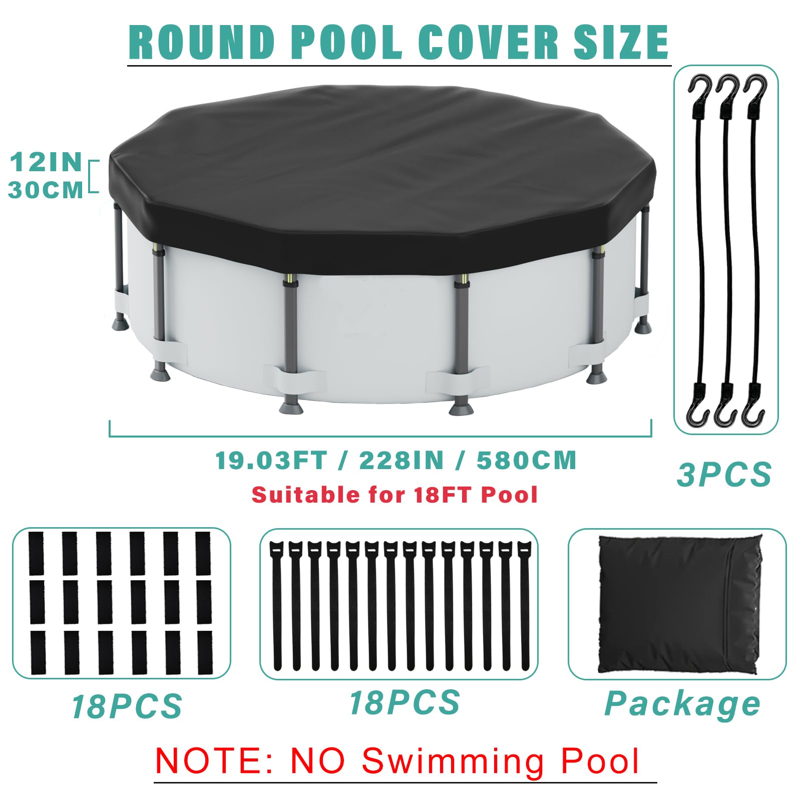 Safana Bâche de piscine ronde en tissu résistant aux déchirures pour piscines hors sol - Toile résistante aux déchirures, robustesse et durabilité supérieures – Protection contre les feuilles, les