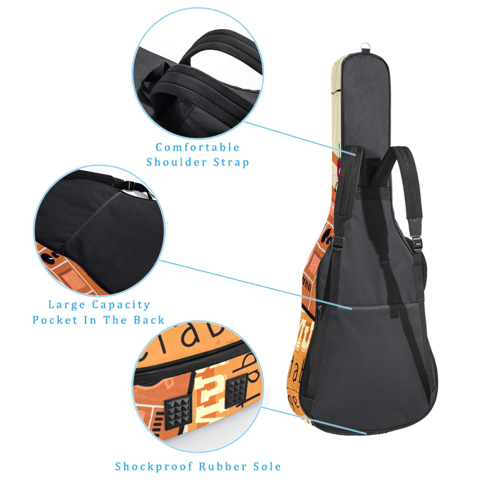 Borsa per chitarra impermeabile con cerniera morbida zaino per chitarra, basso acustico e classico folk chitarra elettrica borsa divertente emoticon verdure musica note festa