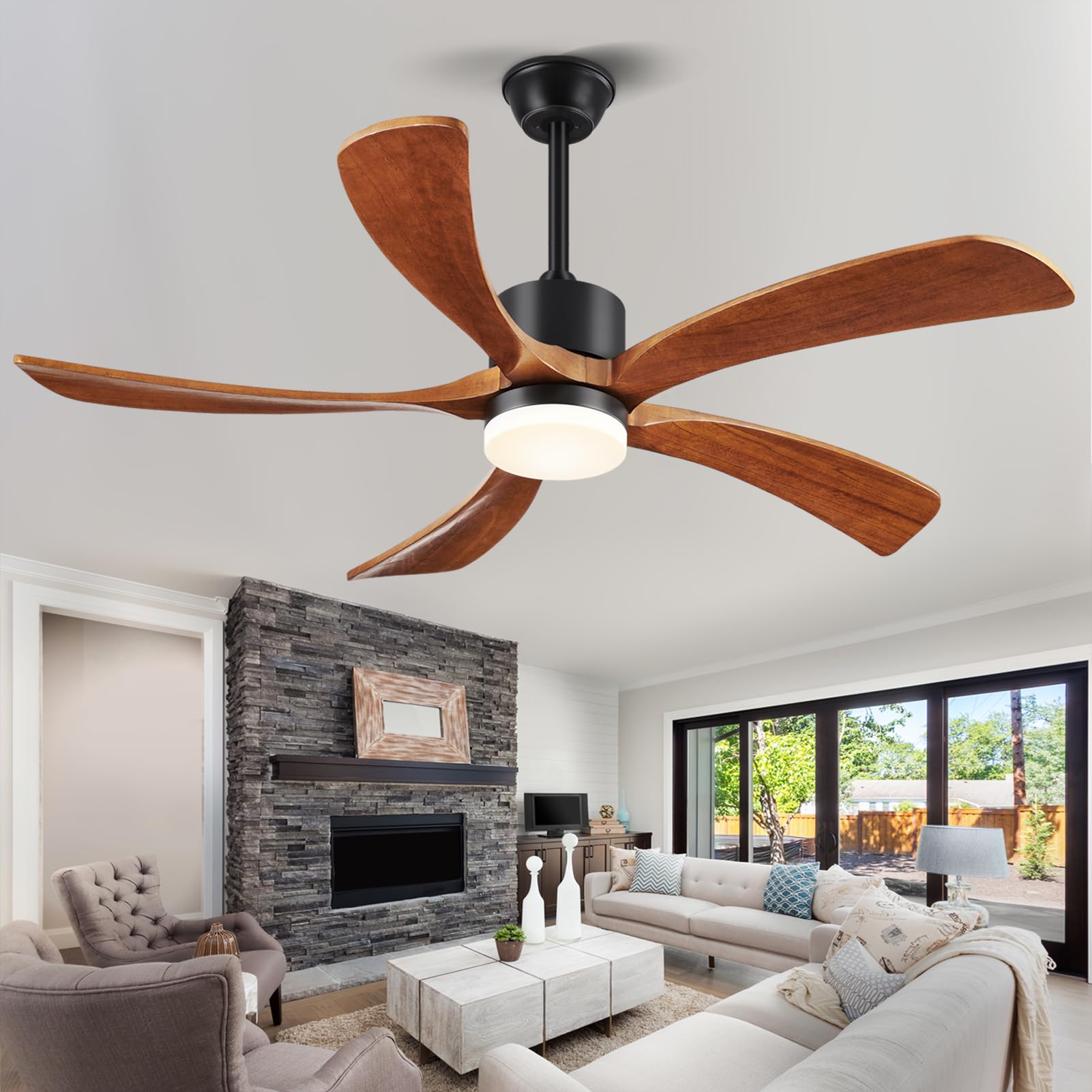 Photo 1 of Forrovenco 72" Ceiling Fans With Lights and Remote 5 Blade Wood Ceiling Fan
