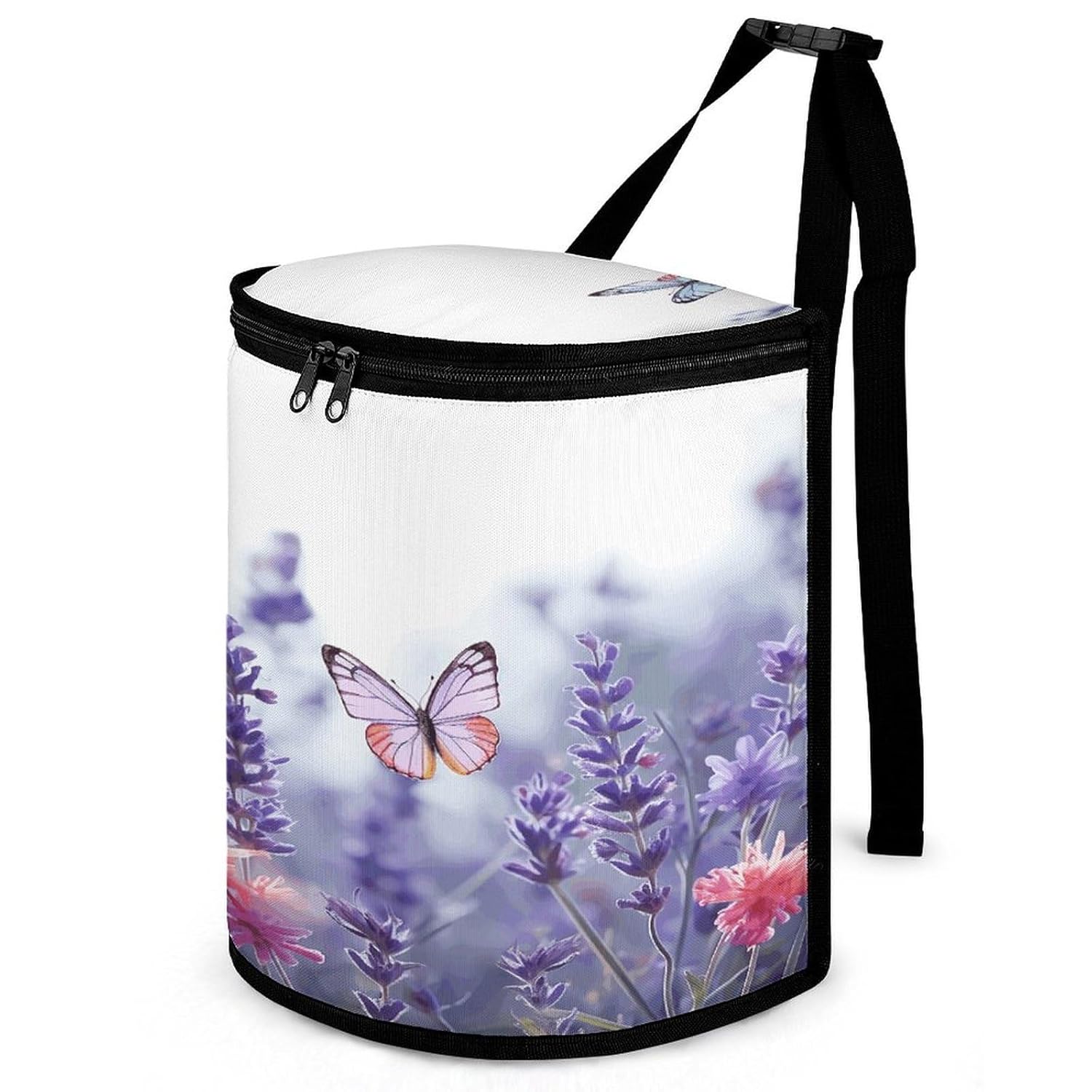Lavender Flower Background with Butterflies And Flowers Car Trash Can with Lid Leak Proof Automotive Garbage Can Large Capacity Vehicle Trash Bin Waterproof Truck Garbage Bag Portable Garbage Bin Mult