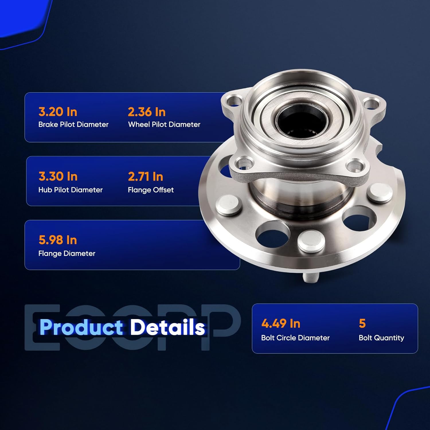 ECCPP Wheel Hub and Bearing Assembly Rear 512338 fit for Toyota Rav4 2001-2005 5 Lugs Wheel Bearing Hubs 1pc